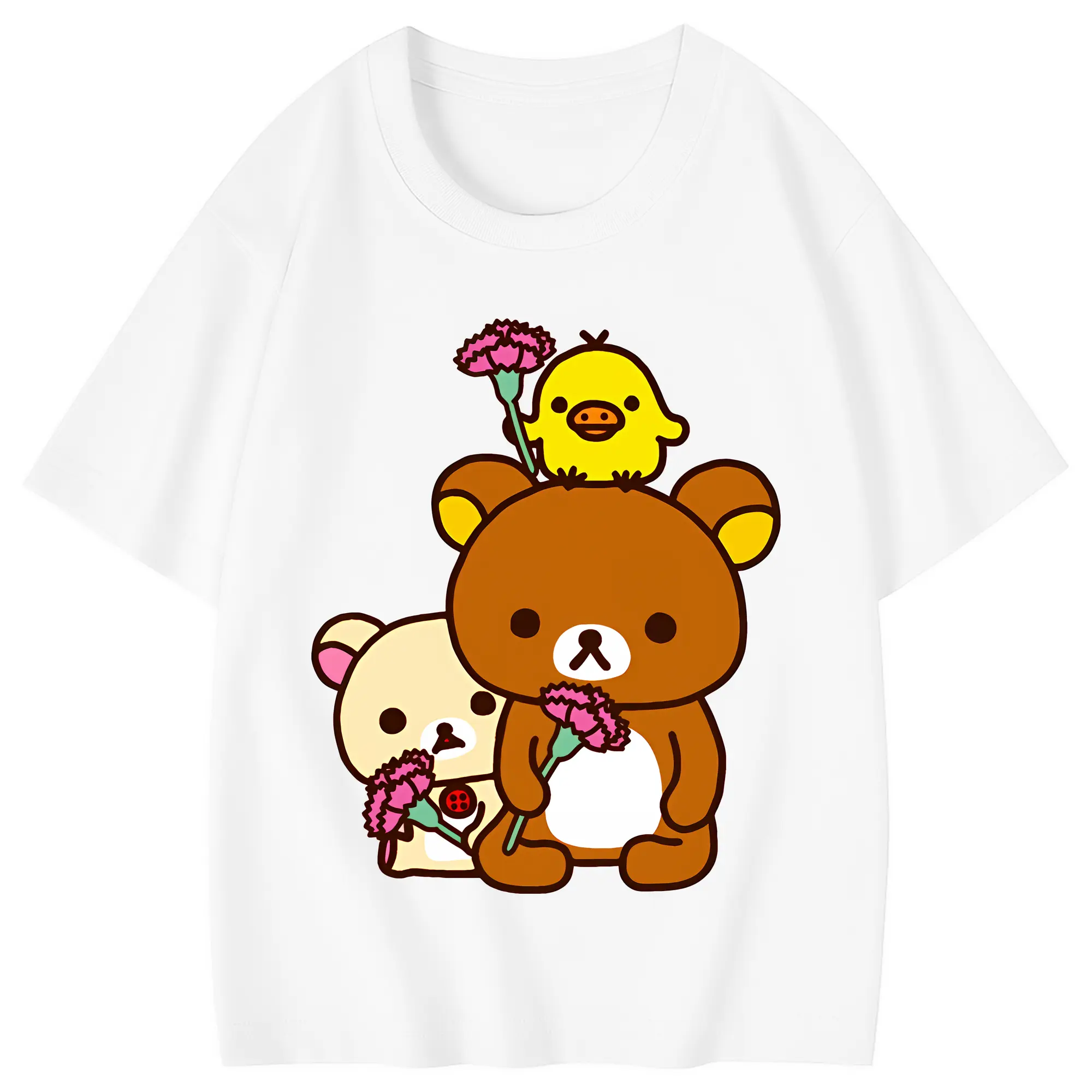 リラックマ (Rilakkuma) グッズ キイロイトリ (Kiiroitori) - 綿100％ キッズTシャツ ・ フロントプリント ・ 快適 通気性 ・ スポーツ カジュアル 散歩用