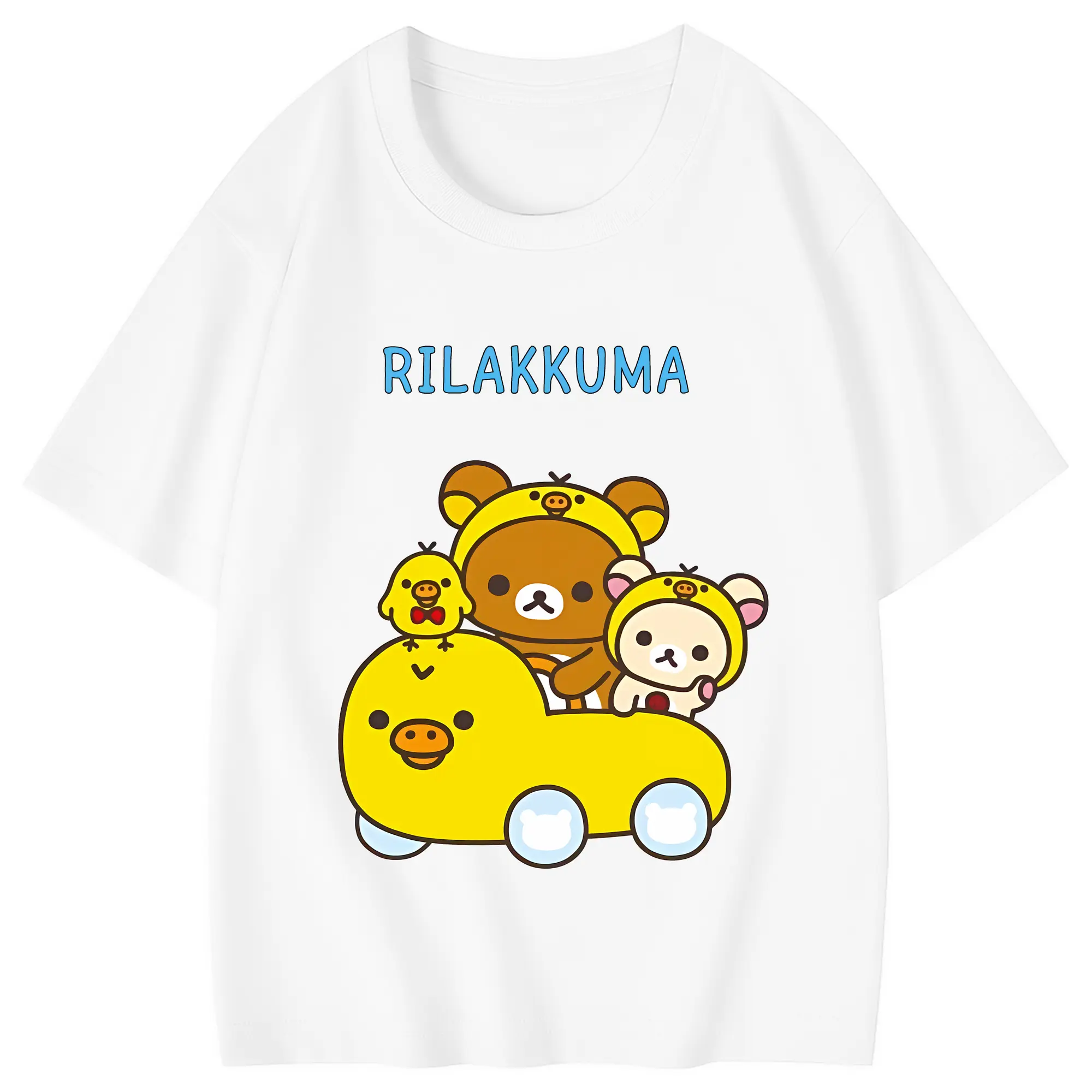 リラックマ (Rilakkuma) グッズ キイロイトリ (Kiiroitori) - 綿100％ キッズTシャツ ・ フロントプリント ・ 快適 通気性 ・ スポーツ カジュアル 散歩用
