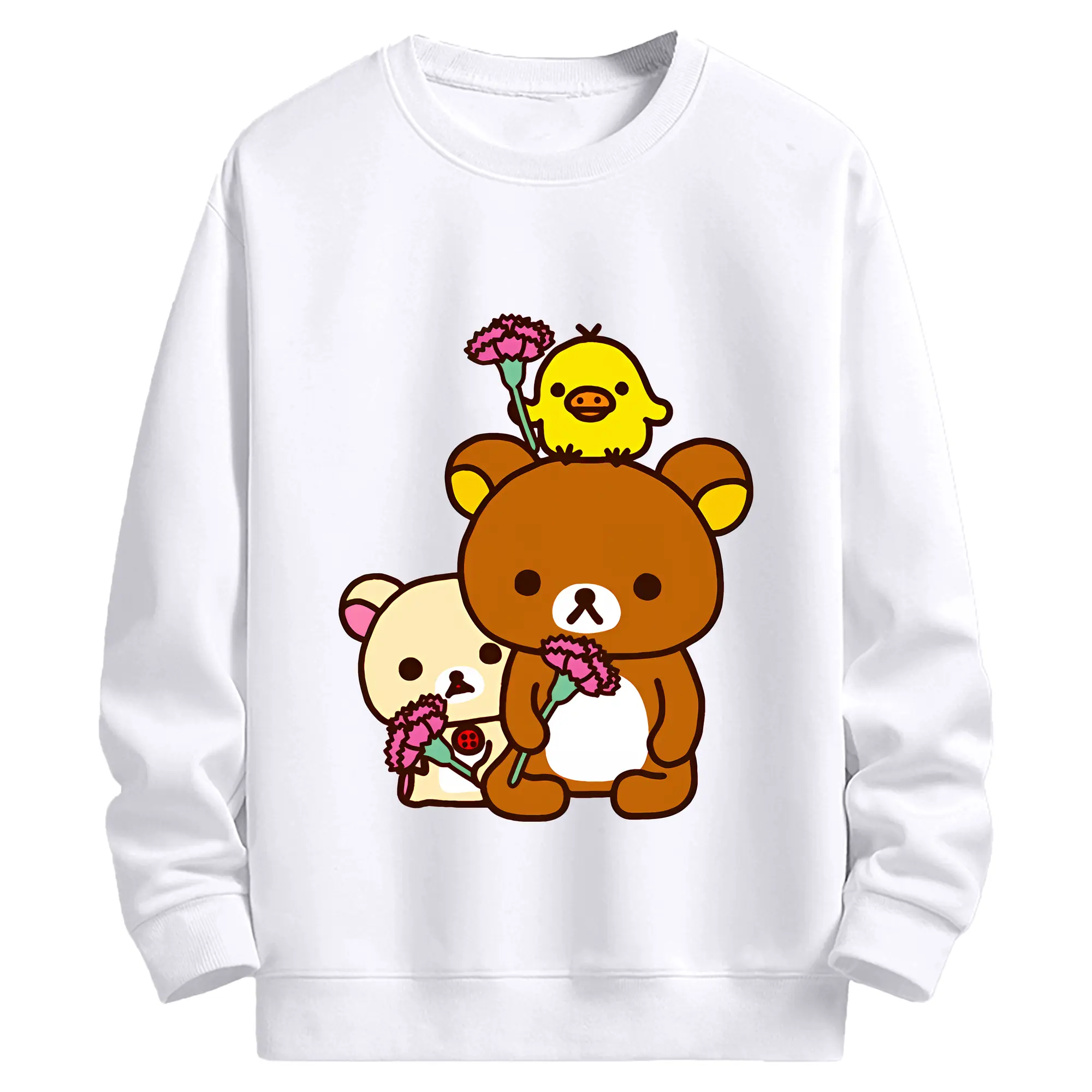 リラックマ (Rilakkuma) グッズ キイロイトリ (Kiiroitori) - 高品質 クルーネック スウェット ・ コットン59％ ポリエステル41％ ・ ユニセックス 長袖 トレーナー ・ カジュアル デイリー スポーツ 散歩用