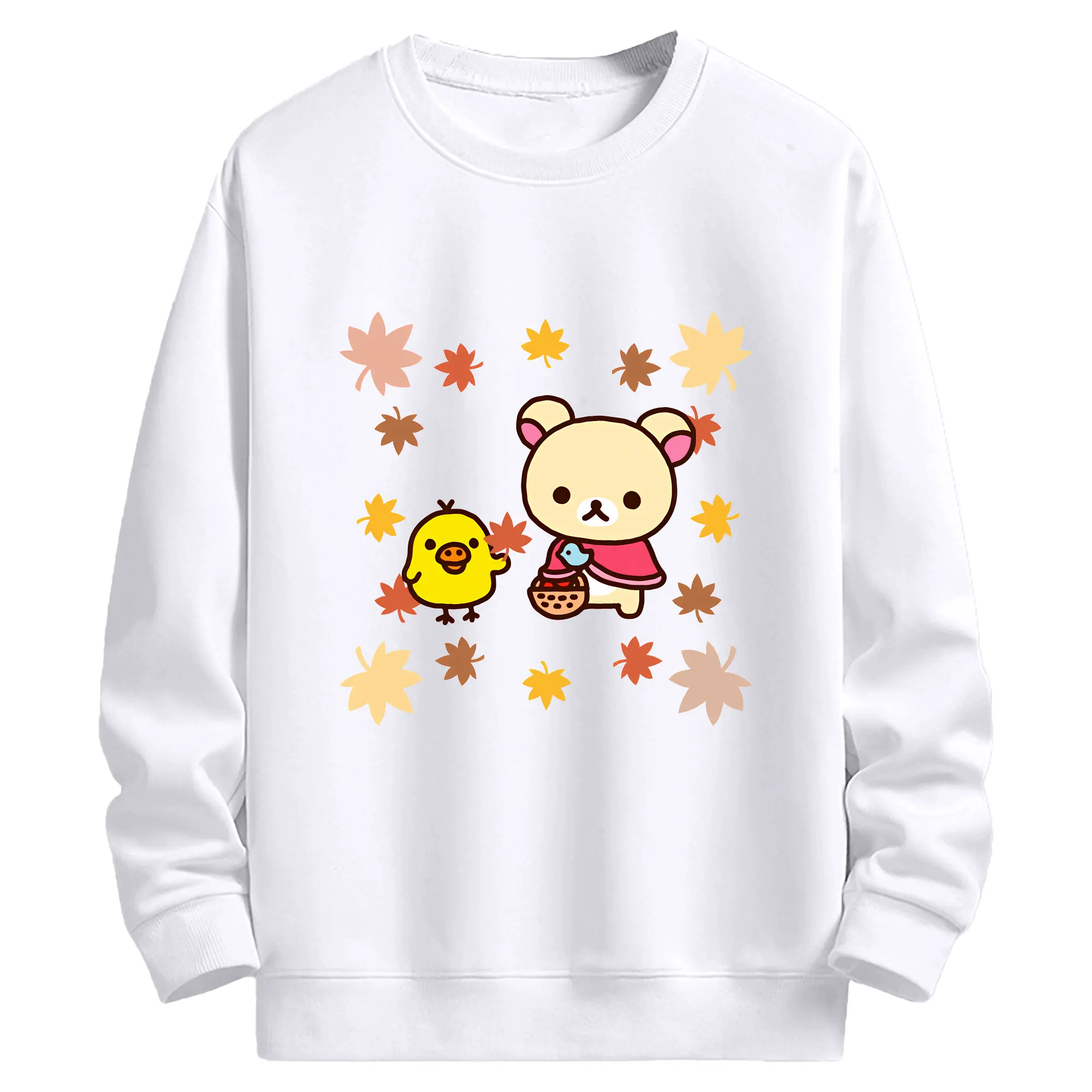 リラックマ (Rilakkuma) グッズ キイロイトリ (Kiiroitori) - 高品質 クルーネック スウェット ・ コットン59％ ポリエステル41％ ・ ユニセックス 長袖 トレーナー ・ カジュアル デイリー スポーツ 散歩用