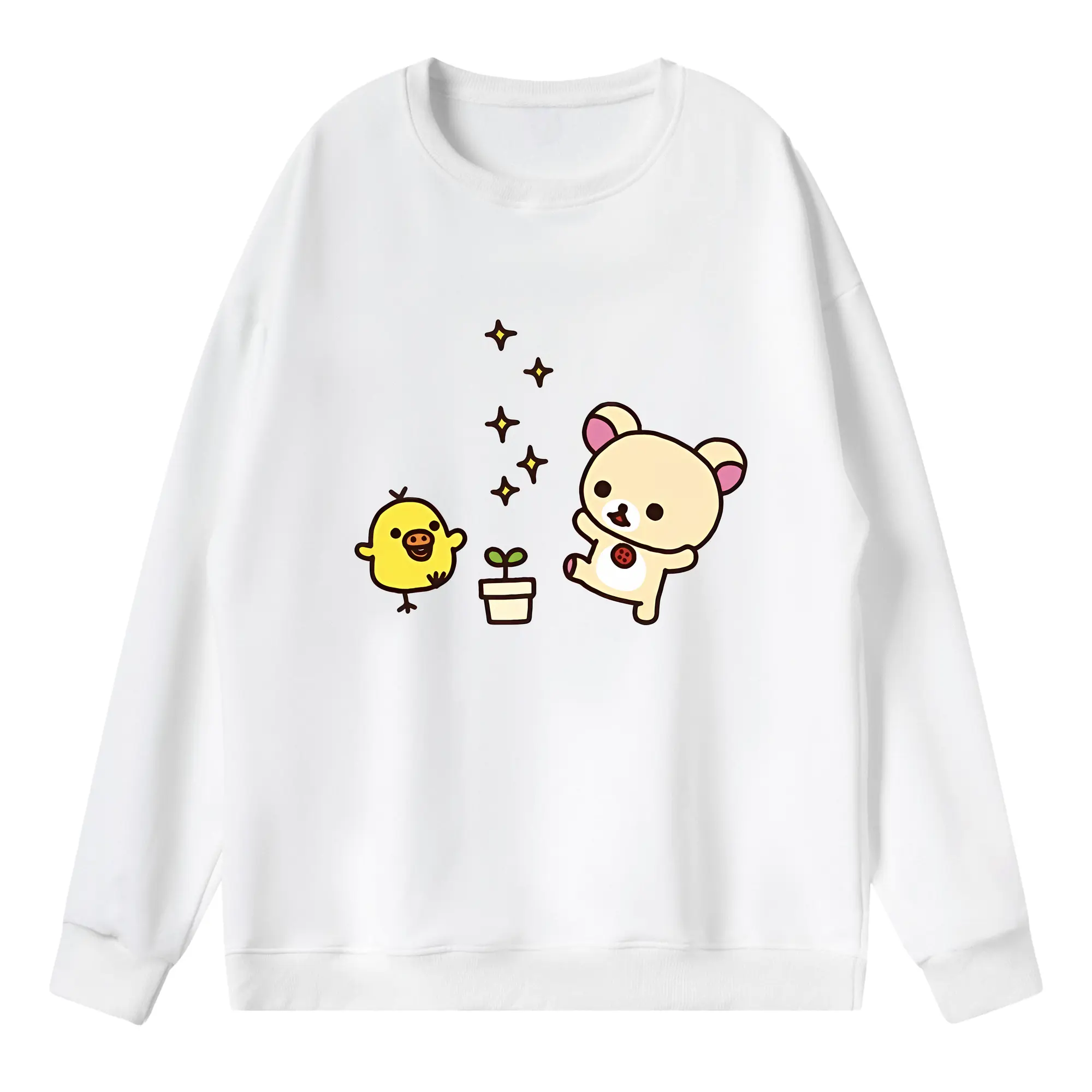 リラックマ (Rilakkuma) グッズ キイロイトリ (Kiiroitori) - 薄手 クルーネック スウェット 裏毛260g · ポリエステル 春秋向け カジュアル 男女兼用 · トレーナー デイリー スポーツ 散歩に最適