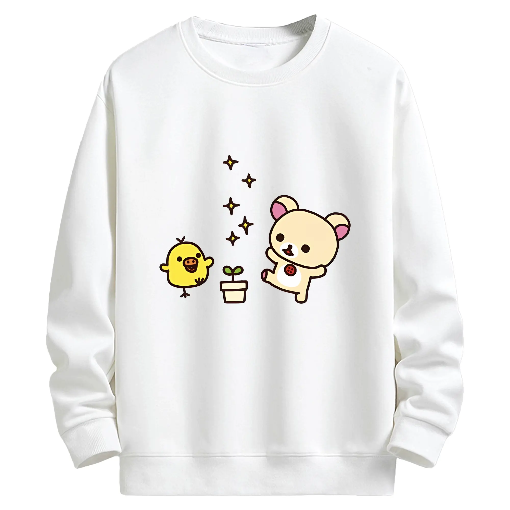 リラックマ (Rilakkuma) グッズ キイロイトリ (Kiiroitori) - キッズ クルーネックスウェットシャツ ・ フロントプリント ・ 綿80％ ポリエステル20％ ・ 快適 通学 スポーツ 日常使い お散歩用