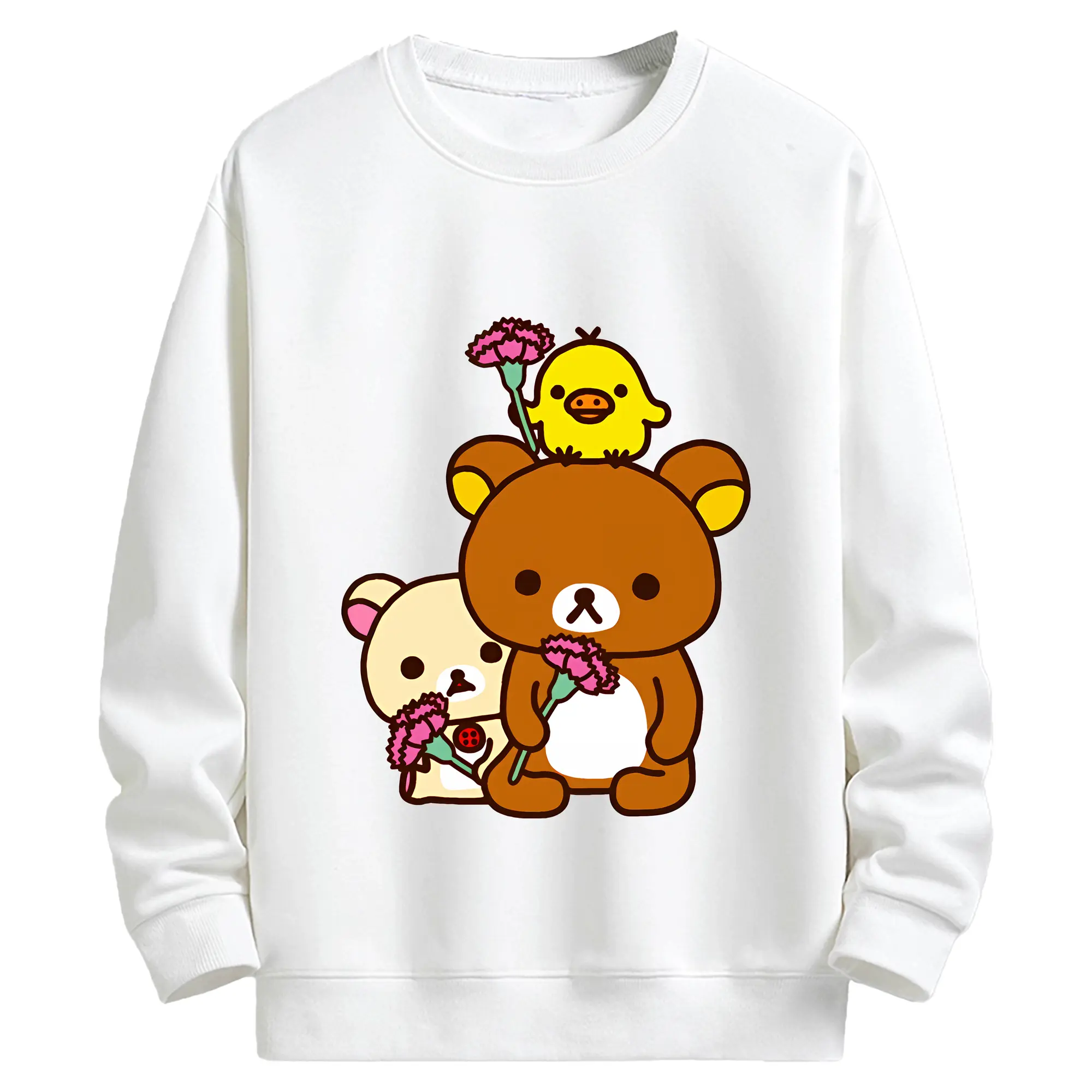 リラックマ (Rilakkuma) グッズ キイロイトリ (Kiiroitori) - キッズ クルーネックスウェットシャツ ・ フロントプリント ・ 綿80％ ポリエステル20％ ・ 快適 通学 スポーツ 日常使い お散歩用