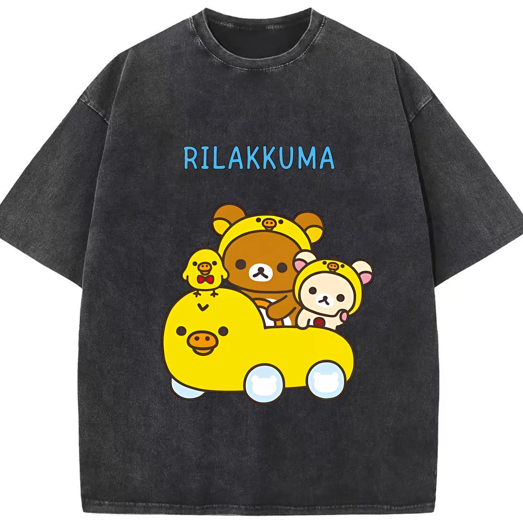 リラックマ (Rilakkuma) グッズ キイロイトリ (Kiiroitori) - 綿100％ ヴィンテージ風 半袖Tシャツ ・ フロントプリント ・ 柔らか肌触り ・ 通気性 快適 ・ スポーツ カジュアル 外出用