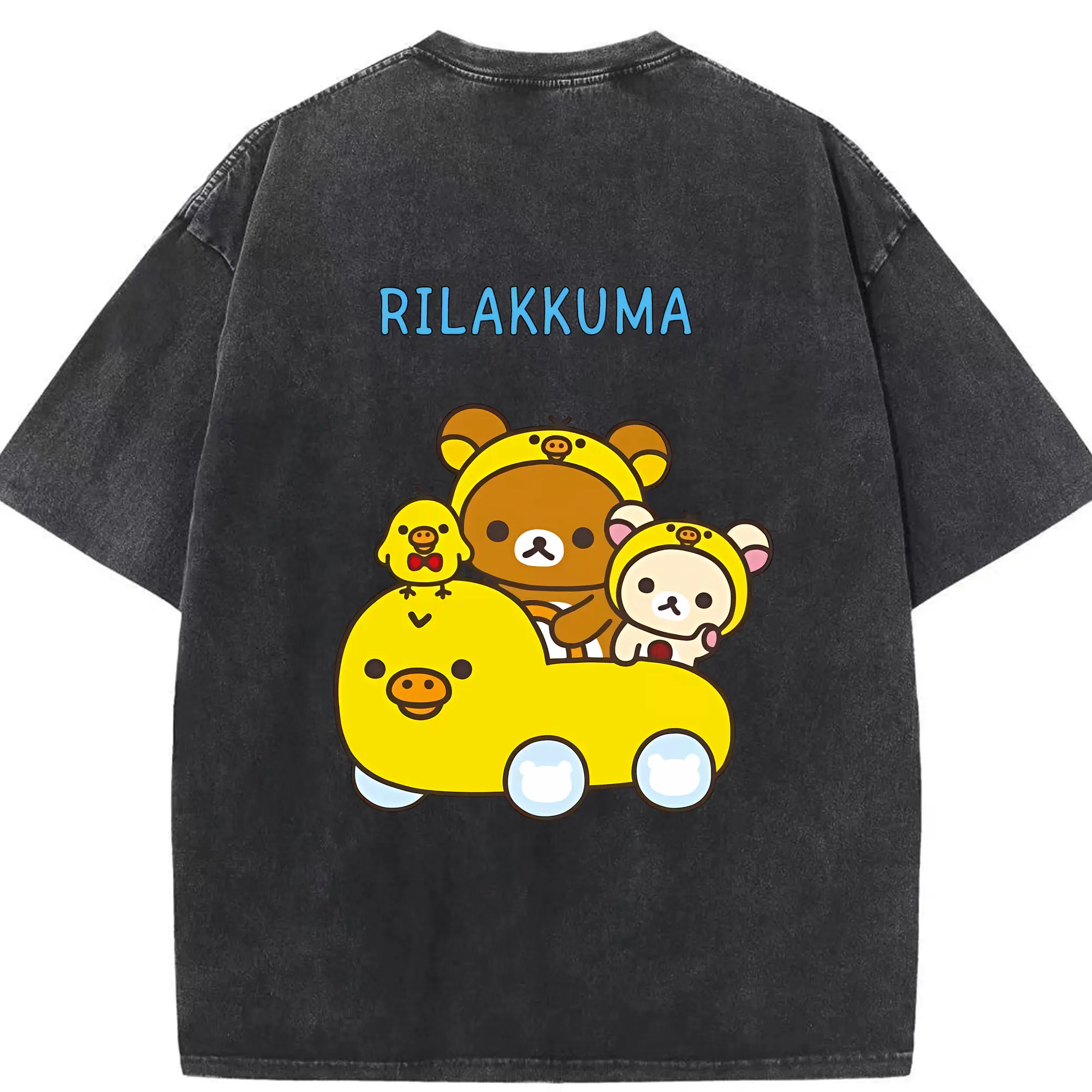 リラックマ (Rilakkuma) グッズ キイロイトリ (Kiiroitori) - 綿100％ ヴィンテージ風 半袖Tシャツ ・ 背面プリント ・ 柔らか肌触り ・ 通気性 快適 ・ スポーツ カジュアル 外出用