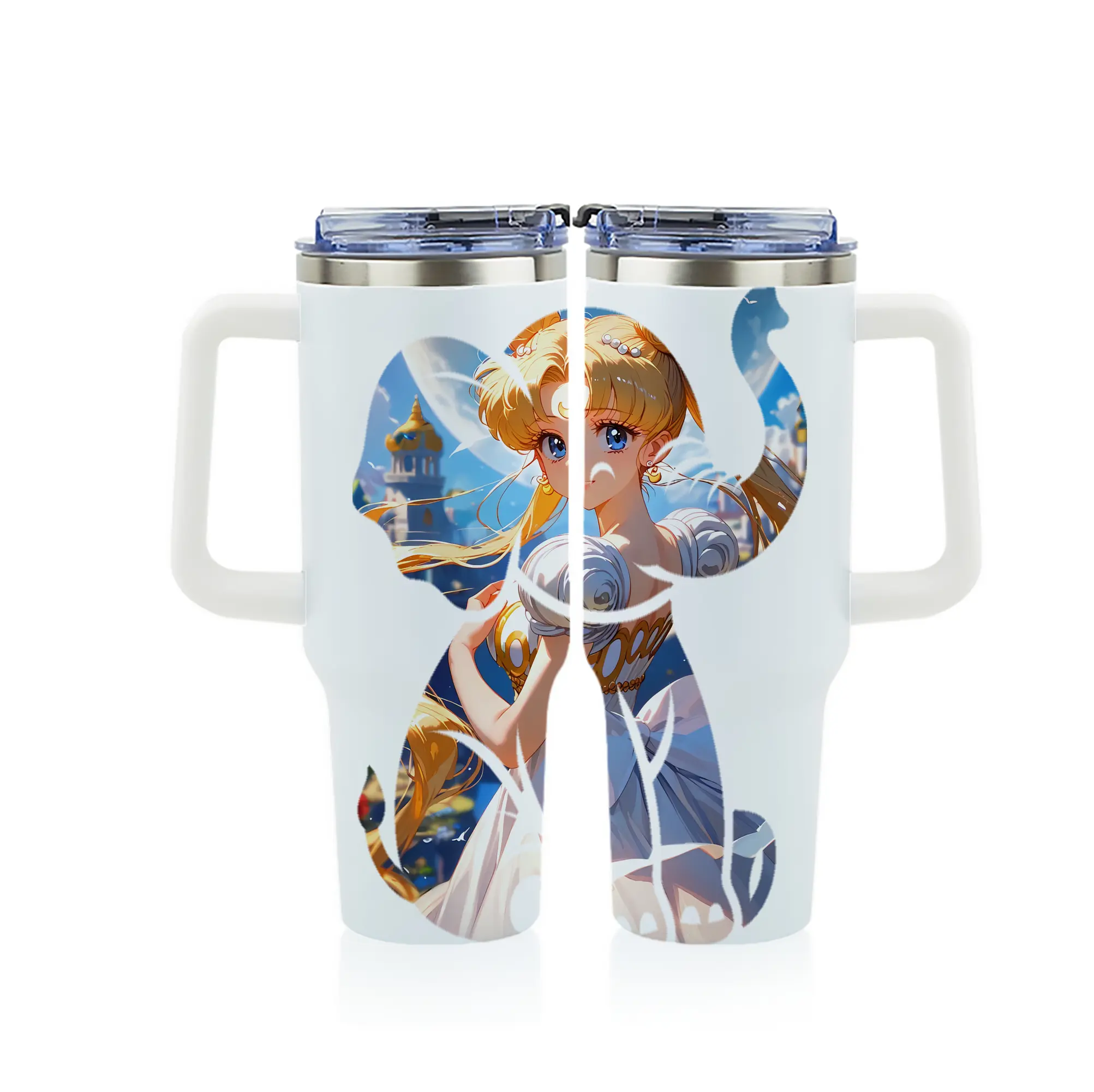 美少女戦士セーラームーン グッズ 月野 うさぎ - 1200mL フルプリント車用タンブラー ・ 304ステンレス 内側 ・ 201ステンレス 外側 ・ 保温 保冷 ・ 通勤 ドライブ アウトドア用