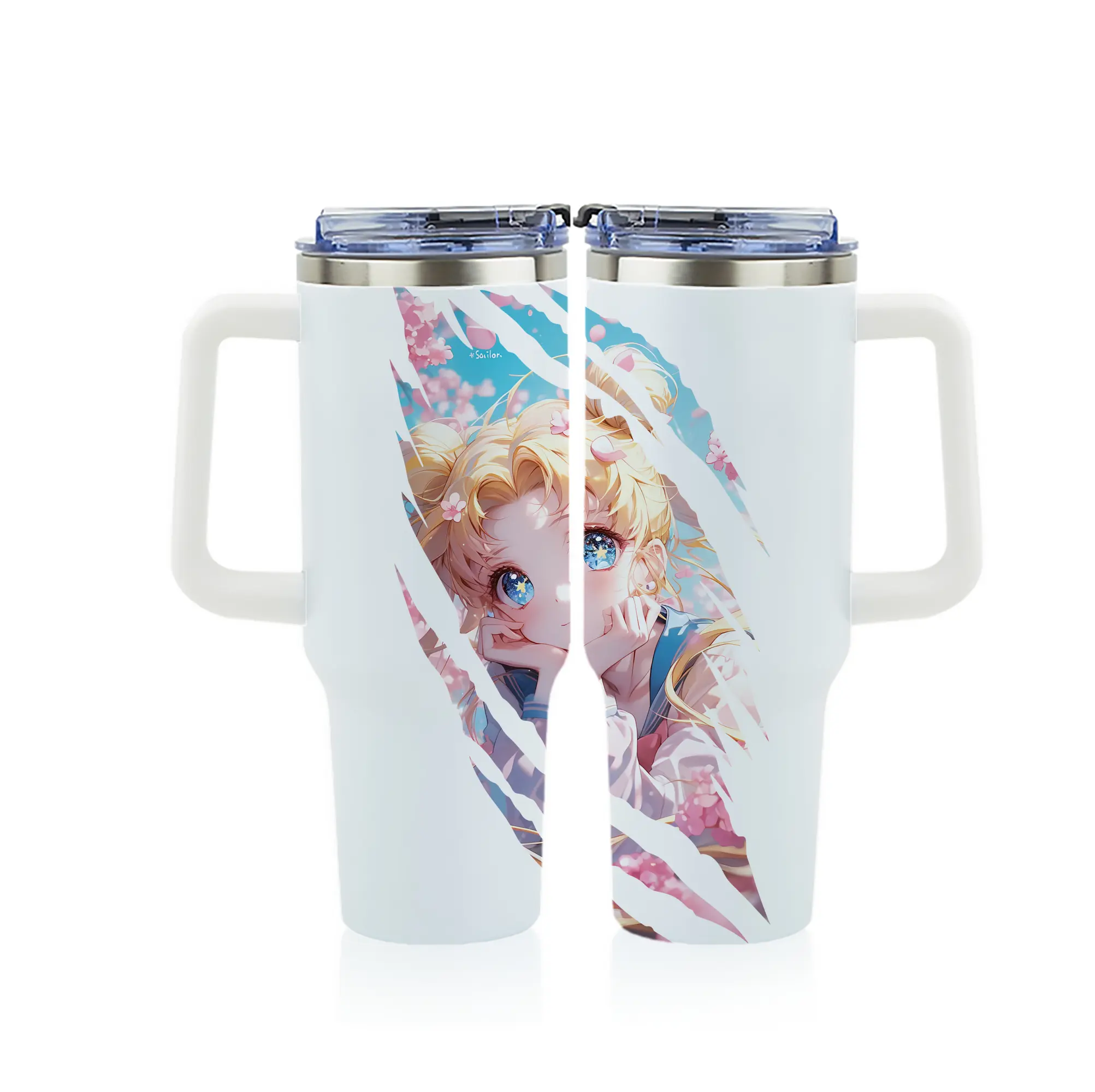 美少女戦士セーラームーン グッズ 月野 うさぎ - 1200mL フルプリント車用タンブラー ・ 304ステンレス 内側 ・ 201ステンレス 外側 ・ 保温 保冷 ・ 通勤 ドライブ アウトドア用