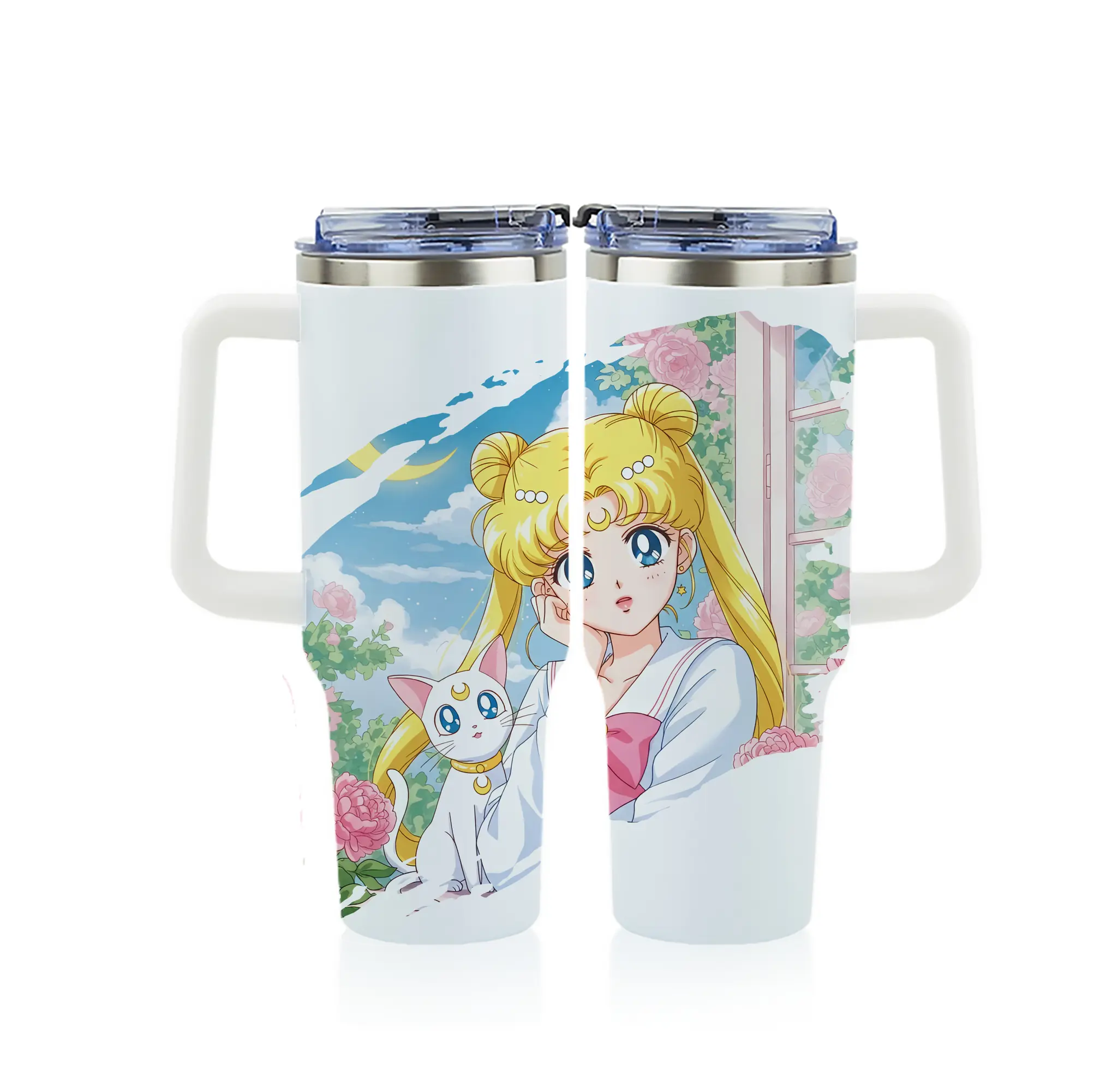 美少女戦士セーラームーン グッズ 月野 うさぎ - 1200mL フルプリント車用タンブラー ・ 304ステンレス 内側 ・ 201ステンレス 外側 ・ 保温 保冷 ・ 通勤 ドライブ アウトドア用