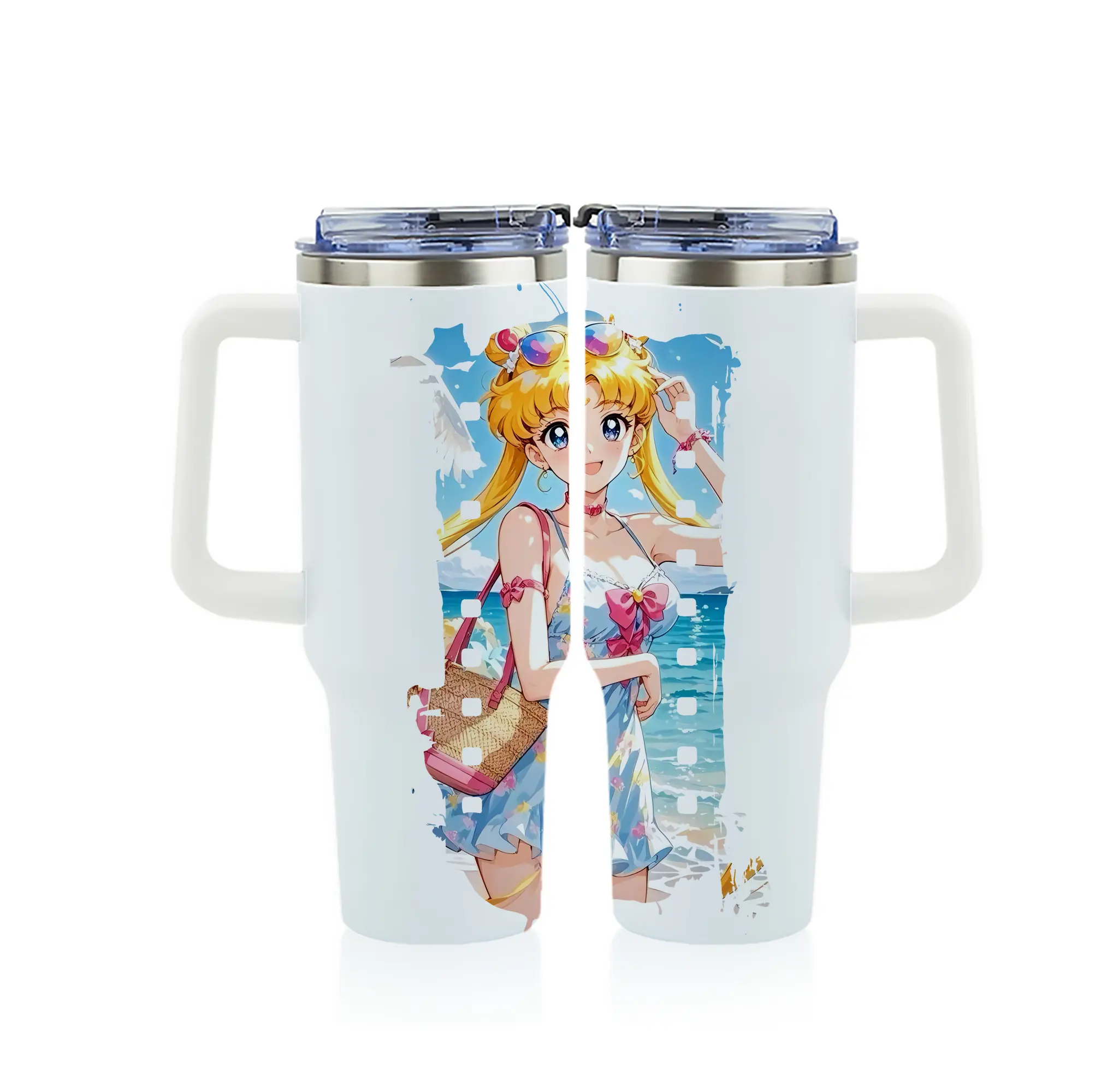 美少女戦士セーラームーン グッズ 月野 うさぎ - 1200mL フルプリント車用タンブラー ・ 304ステンレス 内側 ・ 201ステンレス 外側 ・ 保温 保冷 ・ 通勤 ドライブ アウトドア用