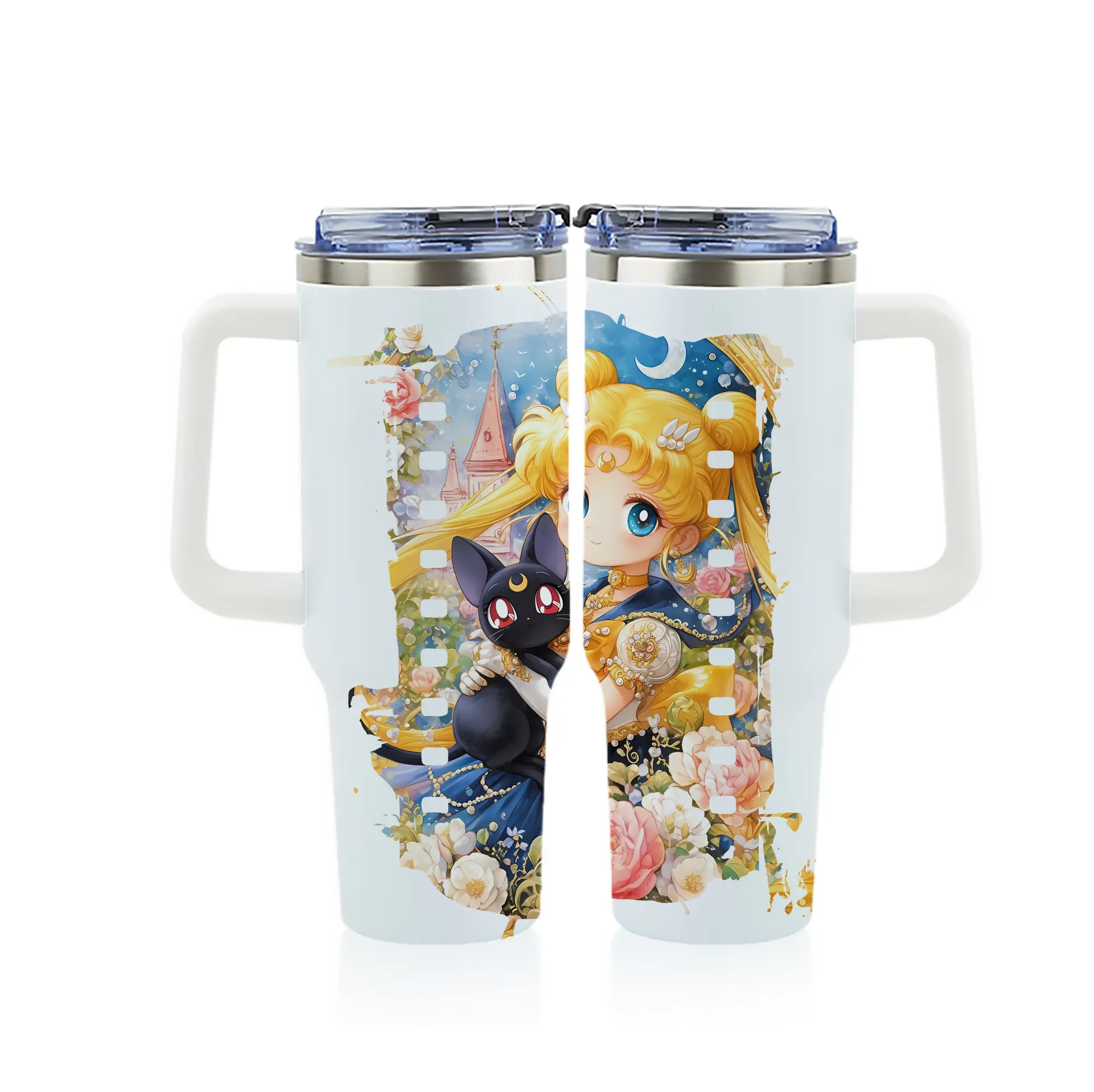 美少女戦士セーラームーン グッズ 月野 うさぎ - 1200mL フルプリント車用タンブラー ・ 304ステンレス 内側 ・ 201ステンレス 外側 ・ 保温 保冷 ・ 通勤 ドライブ アウトドア用