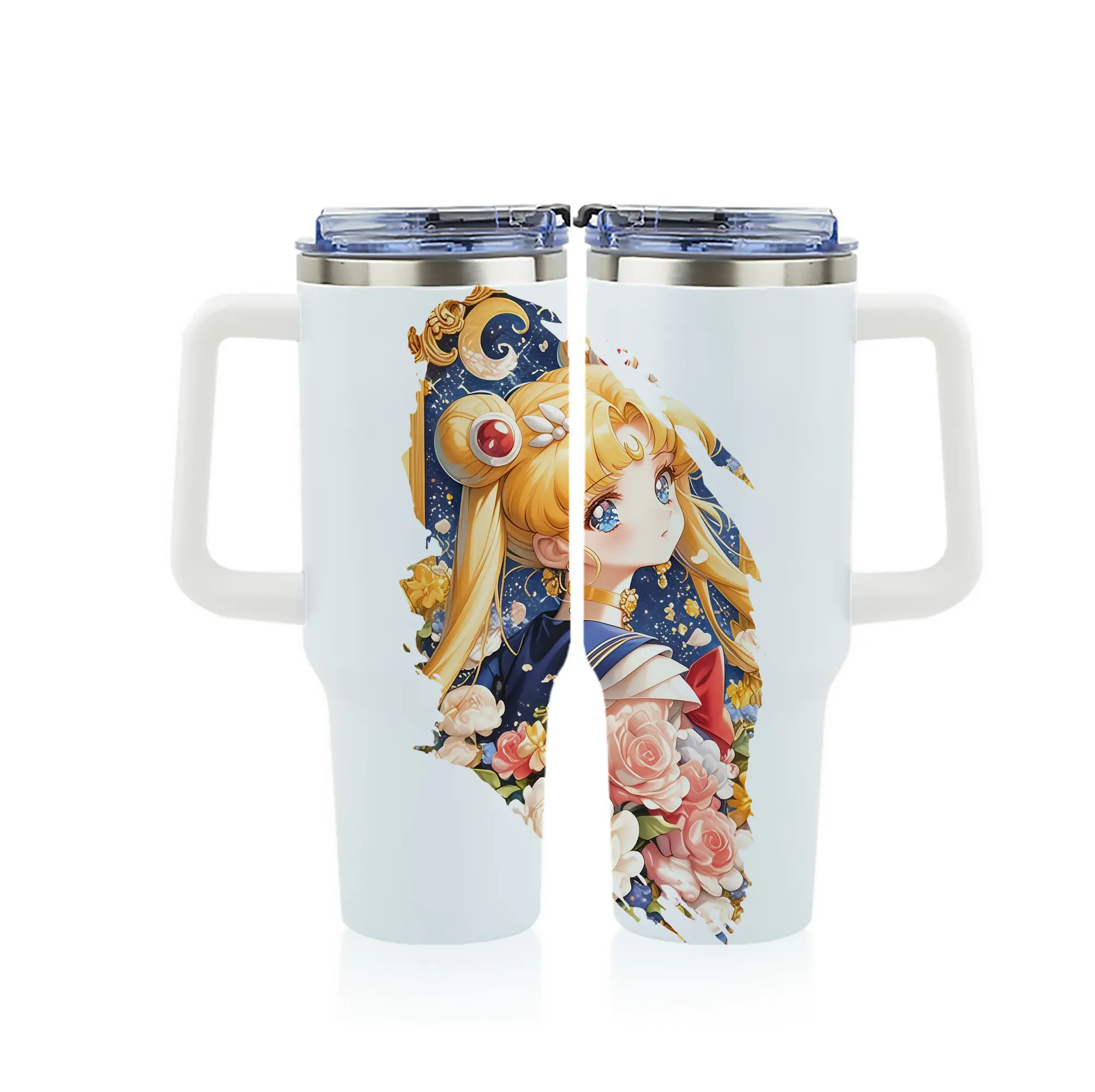 美少女戦士セーラームーン グッズ 月野 うさぎ - 1200mL フルプリント車用タンブラー ・ 304ステンレス 内側 ・ 201ステンレス 外側 ・ 保温 保冷 ・ 通勤 ドライブ アウトドア用