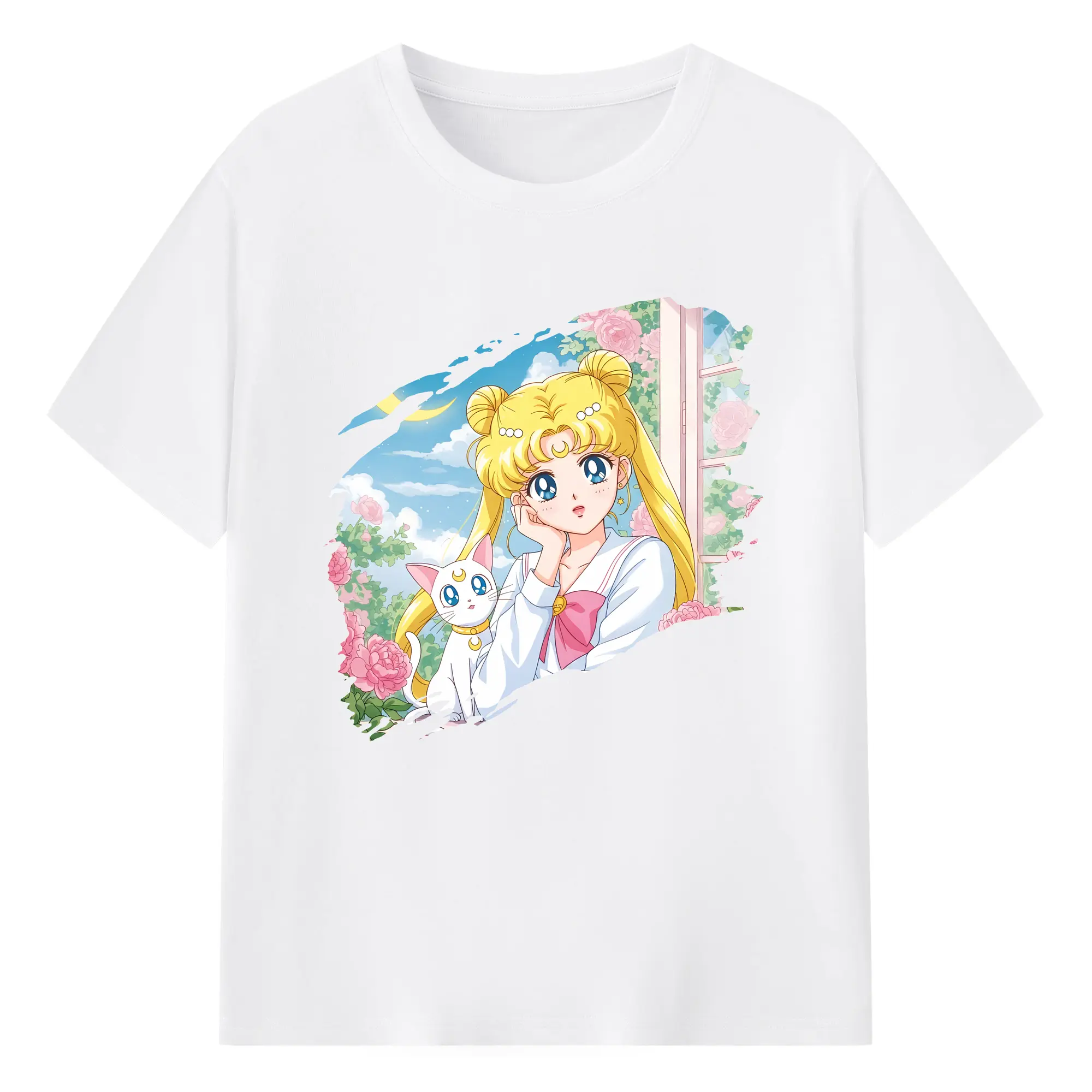 美少女戦士セーラームーン グッズ 月野 うさぎ - 綿100％ 半袖Tシャツ ・ フロントプリント ・ 快適 通気性 ・ 日常使い 散歩 スポーツ用