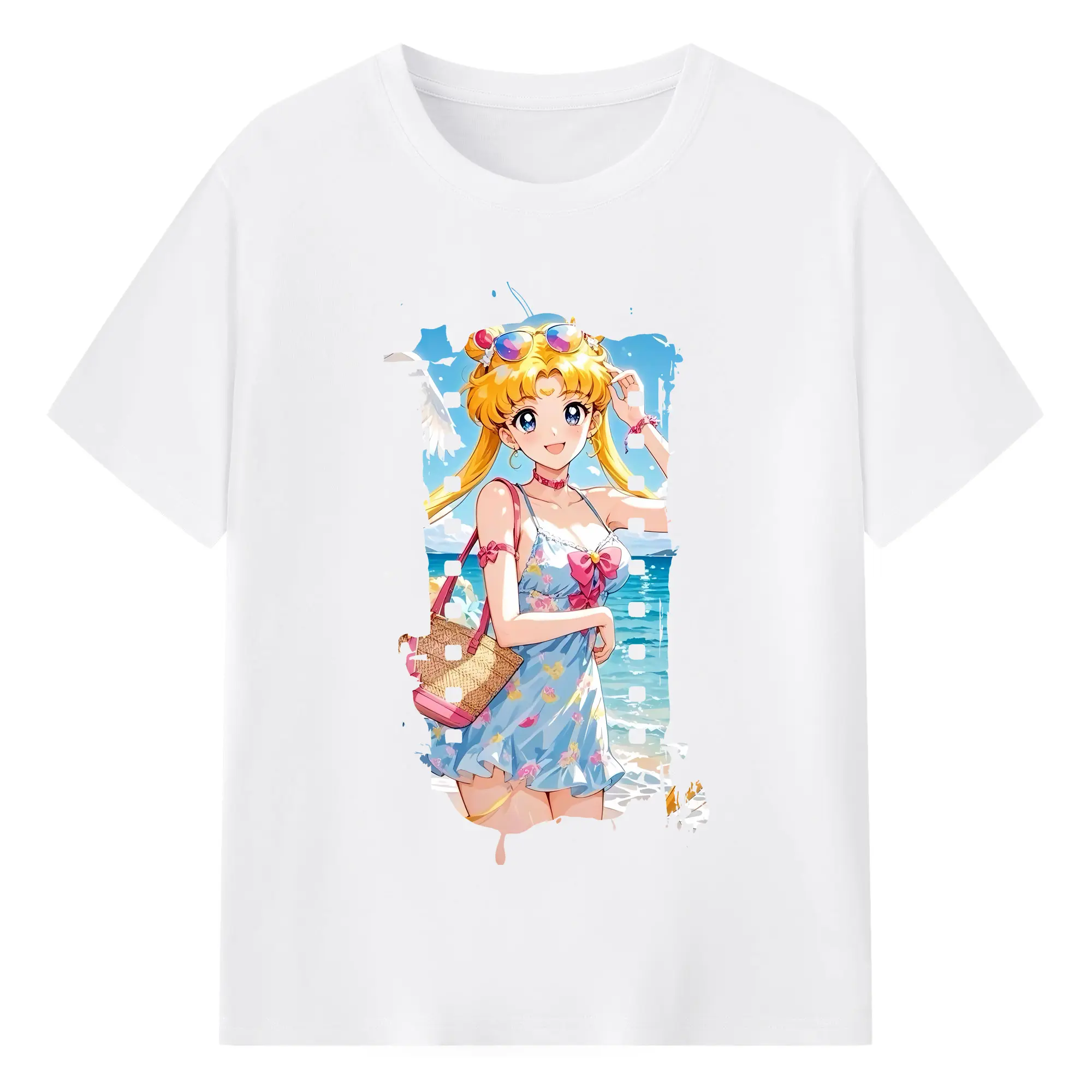 美少女戦士セーラームーン グッズ 月野 うさぎ - 綿100％ 半袖Tシャツ ・ フロントプリント ・ 快適 通気性 ・ 日常使い 散歩 スポーツ用