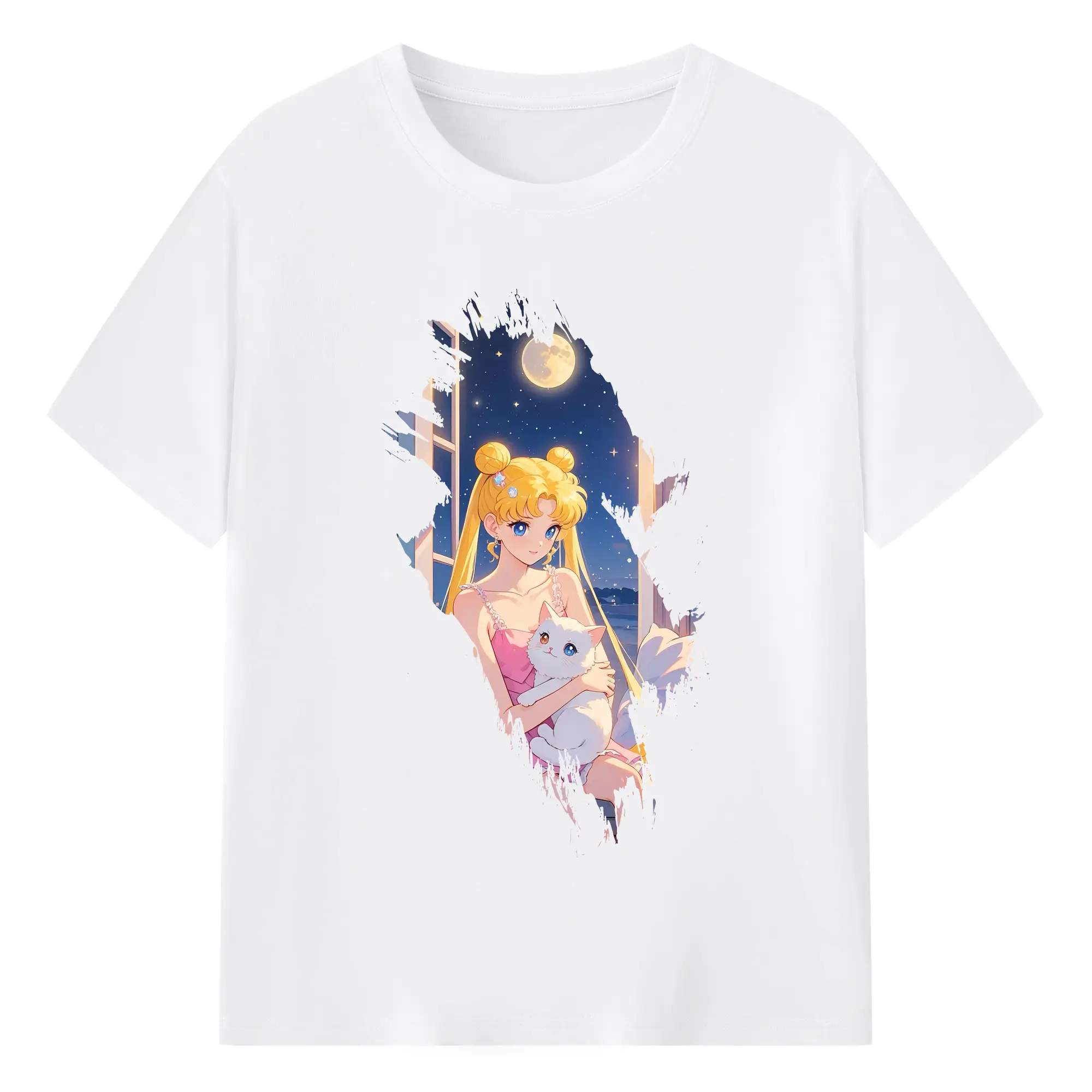 美少女戦士セーラームーン グッズ 月野 うさぎ - 綿100％ 半袖Tシャツ ・ フロントプリント ・ 快適 通気性 ・ 日常使い 散歩 スポーツ用