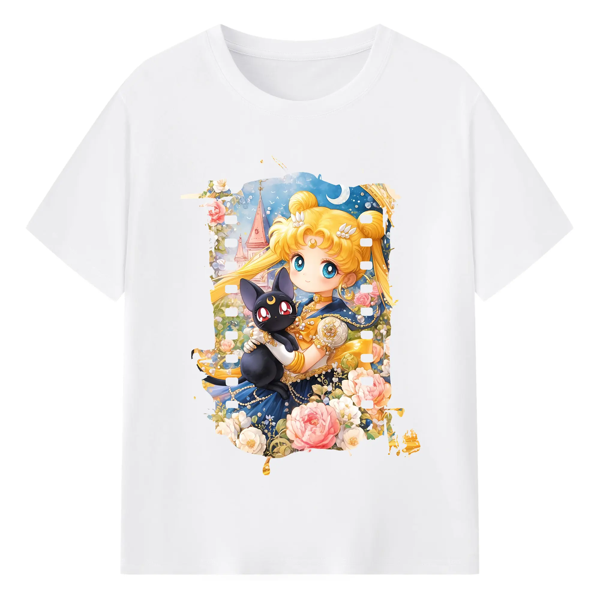 美少女戦士セーラームーン グッズ 月野 うさぎ - 綿100％ 半袖Tシャツ ・ フロントプリント ・ 快適 通気性 ・ 日常使い 散歩 スポーツ用