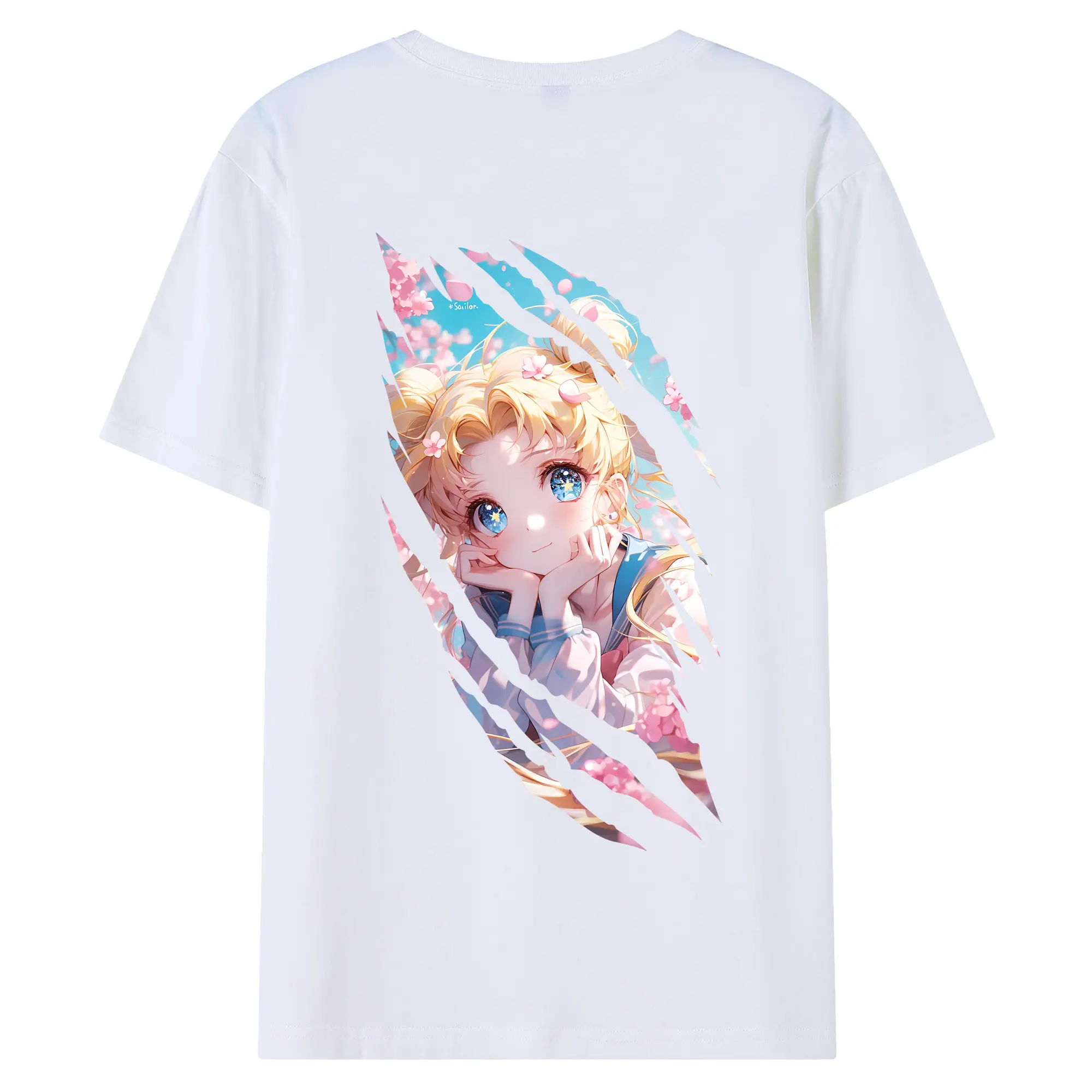 美少女戦士セーラームーン グッズ 月野 うさぎ - 綿100％ 半袖Tシャツ ・ バックプリント ・ 快適 通気性 ・ 日常使い 散歩 スポーツ用