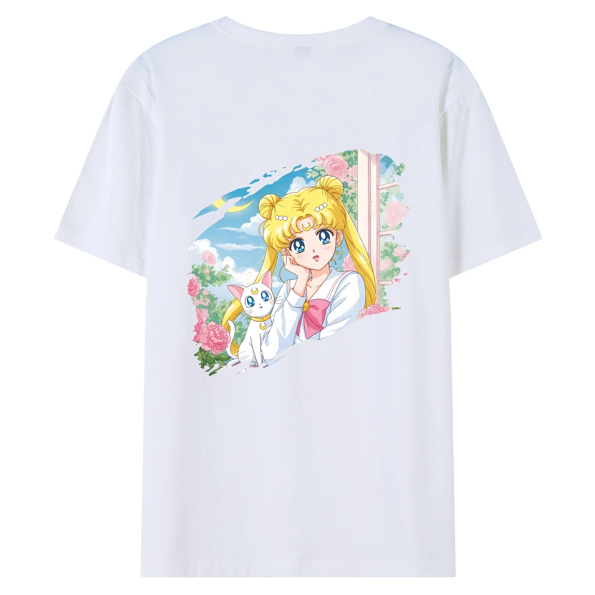 美少女戦士セーラームーン グッズ 月野 うさぎ - 綿100％ 半袖Tシャツ ・ バックプリント ・ 快適 通気性 ・ 日常使い 散歩 スポーツ用