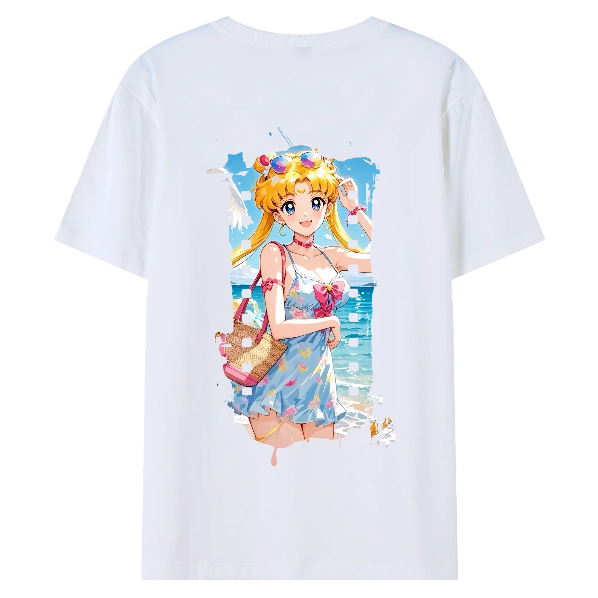 美少女戦士セーラームーン グッズ 月野 うさぎ - 綿100％ 半袖Tシャツ ・ バックプリント ・ 快適 通気性 ・ 日常使い 散歩 スポーツ用