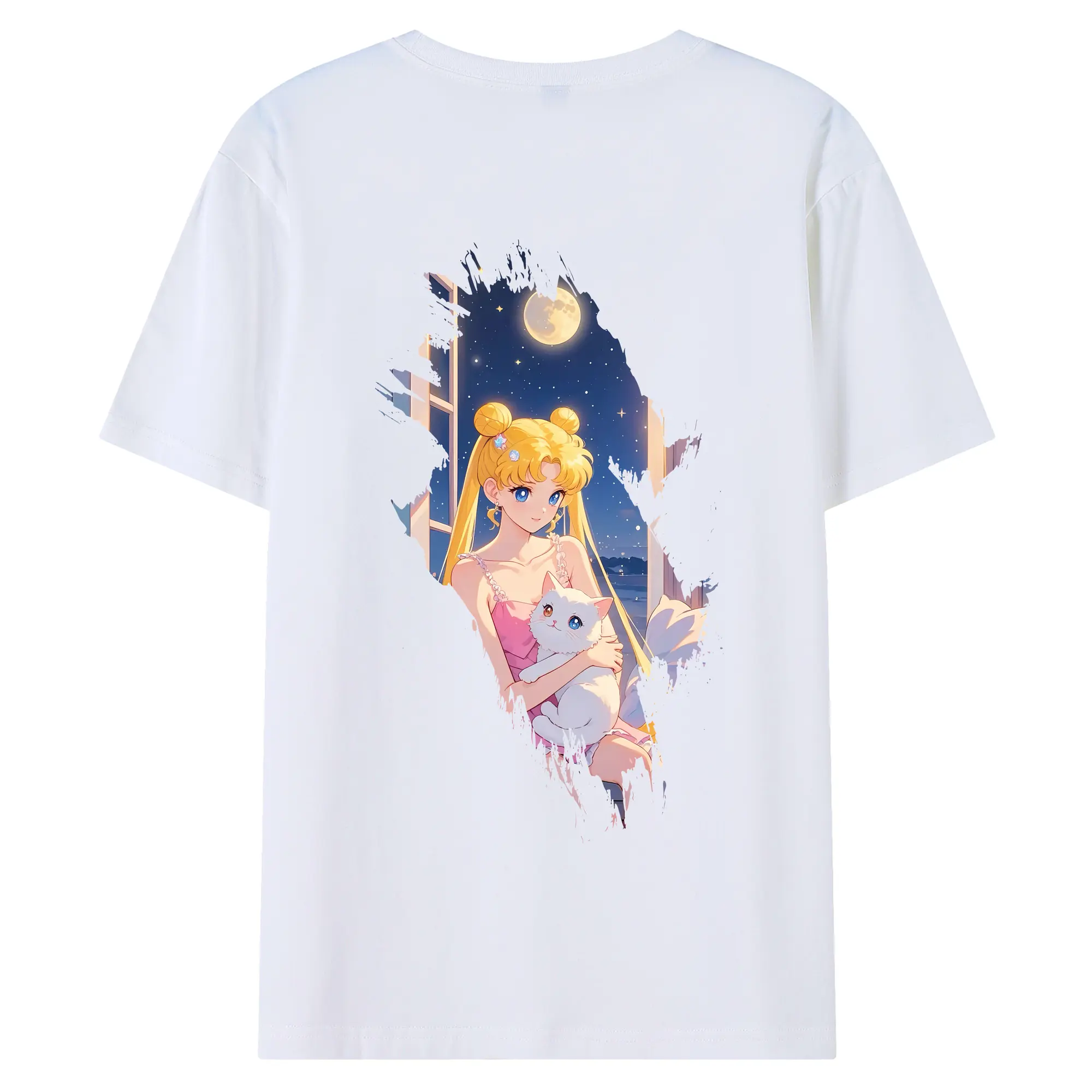 美少女戦士セーラームーン グッズ 月野 うさぎ - 綿100％ 半袖Tシャツ ・ バックプリント ・ 快適 通気性 ・ 日常使い 散歩 スポーツ用
