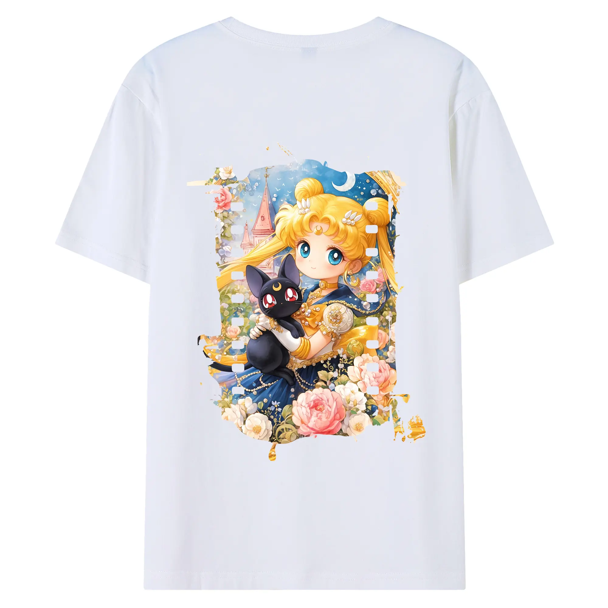 美少女戦士セーラームーン グッズ 月野 うさぎ - 綿100％ 半袖Tシャツ ・ バックプリント ・ 快適 通気性 ・ 日常使い 散歩 スポーツ用