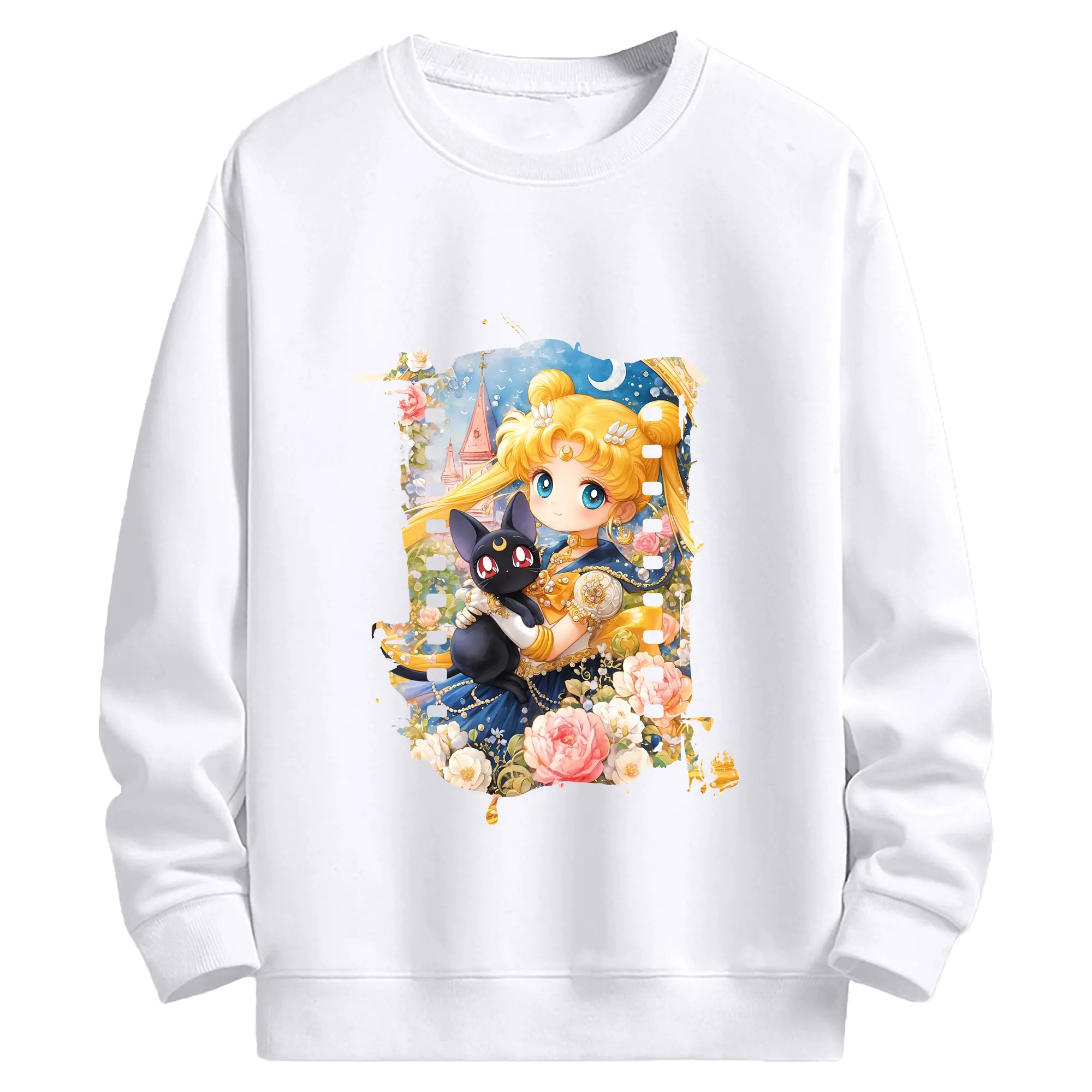 美少女戦士セーラームーン グッズ 月野 うさぎ - 高品質 クルーネック スウェット ・ コットン59％ ポリエステル41％ ・ ユニセックス 長袖 トレーナー ・ カジュアル デイリー スポーツ 散歩用