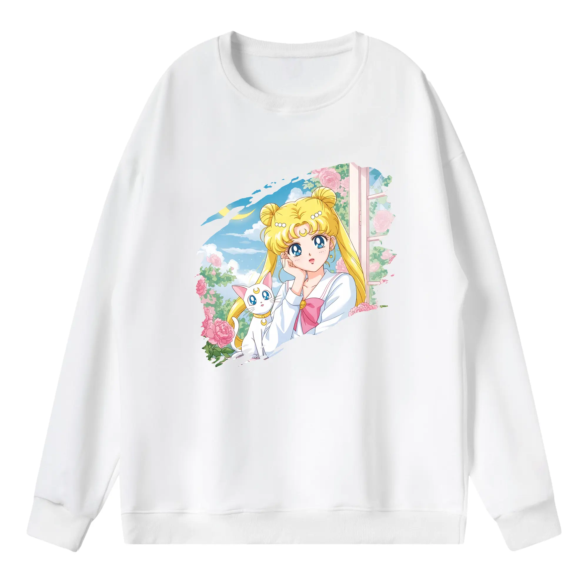 美少女戦士セーラームーン グッズ 月野 うさぎ - 薄手 クルーネック スウェット 裏毛260g · ポリエステル 春秋向け カジュアル 男女兼用 · トレーナー デイリー スポーツ 散歩に最適