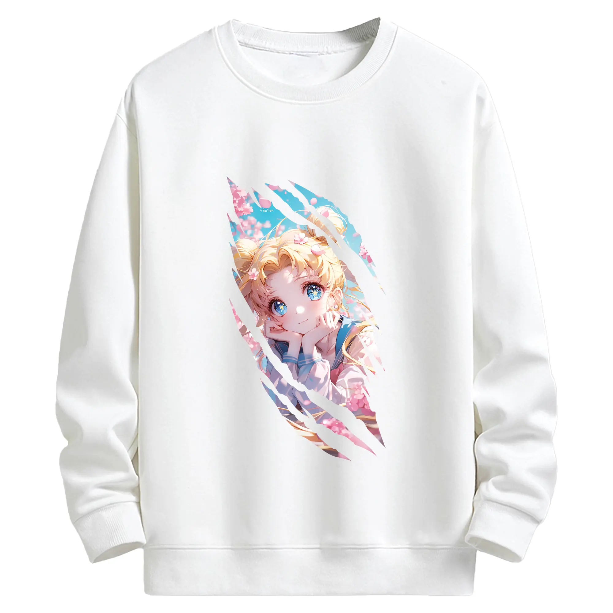 美少女戦士セーラームーン グッズ 月野 うさぎ - キッズ クルーネックスウェットシャツ ・ フロントプリント ・ 綿80％ ポリエステル20％ ・ 快適 通学 スポーツ 日常使い お散歩用