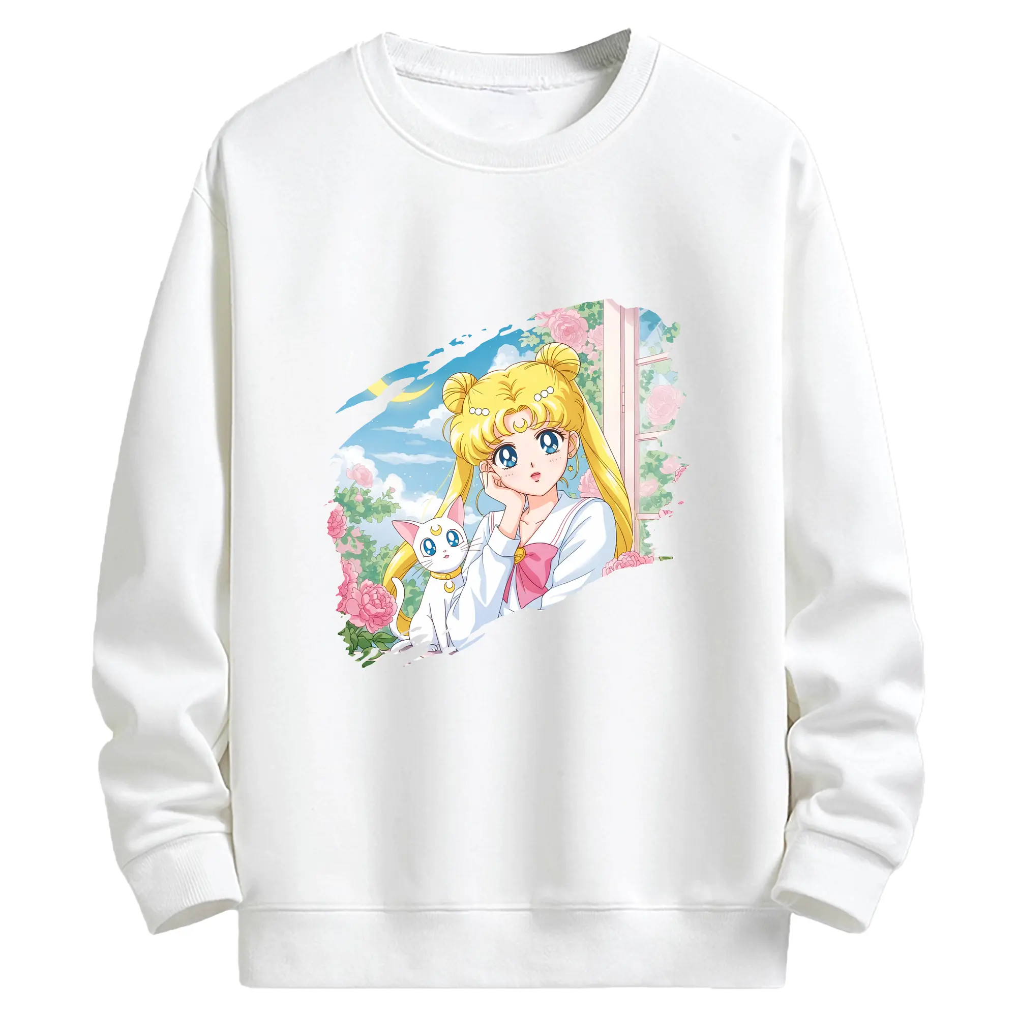 美少女戦士セーラームーン グッズ 月野 うさぎ - キッズ クルーネックスウェットシャツ ・ フロントプリント ・ 綿80％ ポリエステル20％ ・ 快適 通学 スポーツ 日常使い お散歩用