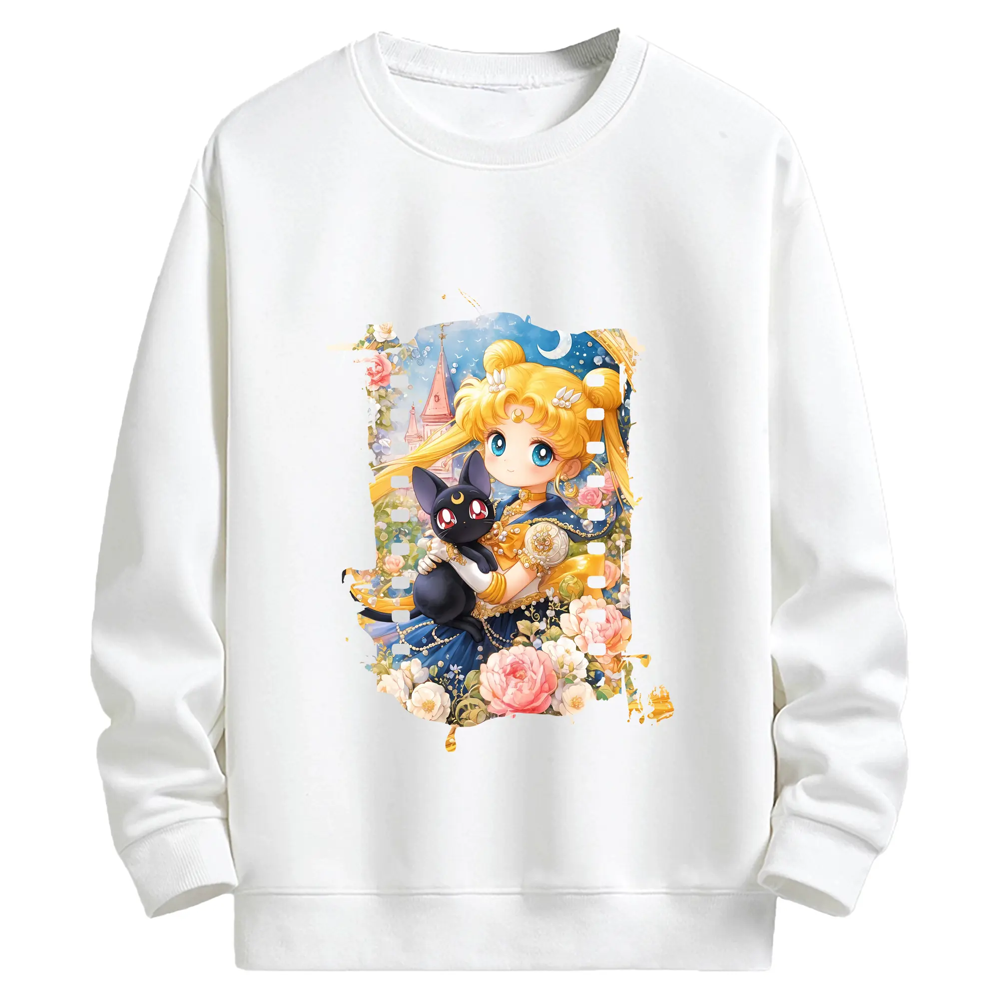 美少女戦士セーラームーン グッズ 月野 うさぎ - キッズ クルーネックスウェットシャツ ・ フロントプリント ・ 綿80％ ポリエステル20％ ・ 快適 通学 スポーツ 日常使い お散歩用