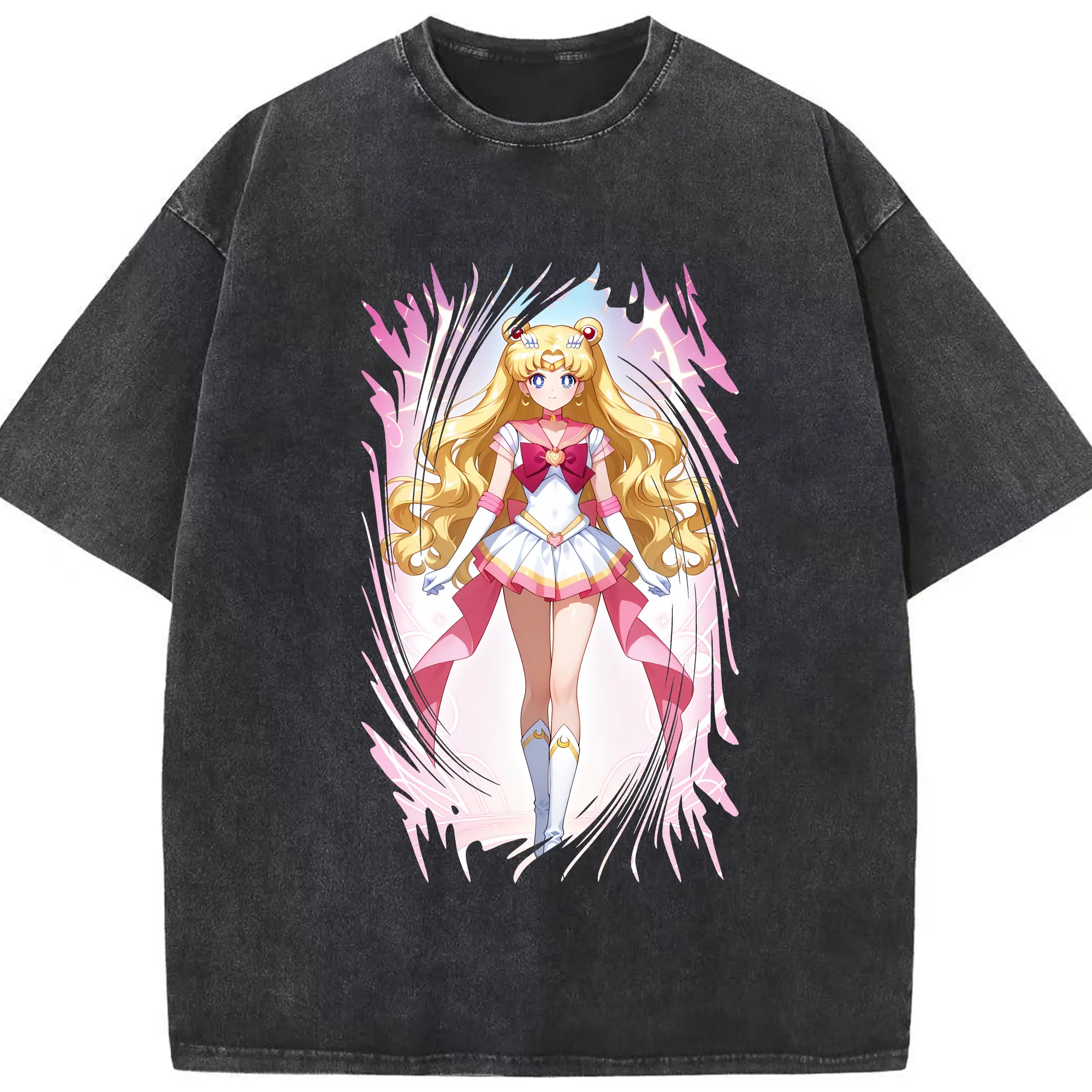 美少女戦士セーラームーン グッズ 月野 うさぎ - 綿100％ ヴィンテージ風 半袖Tシャツ ・ フロントプリント ・ 柔らか肌触り ・ 通気性 快適 ・ スポーツ カジュアル 外出用