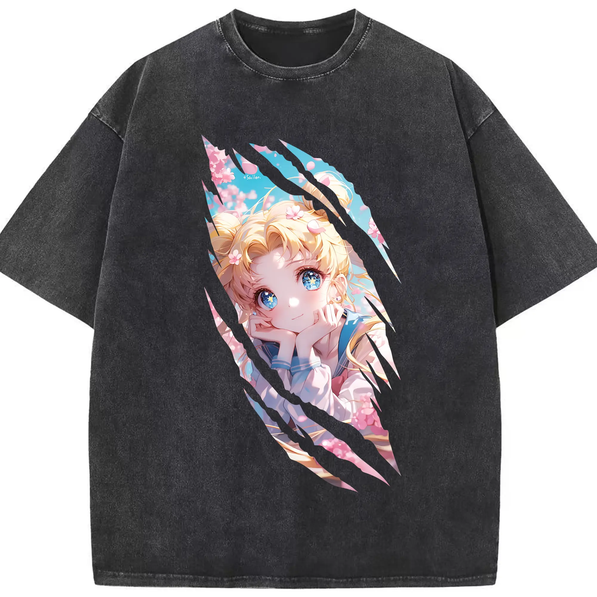 美少女戦士セーラームーン グッズ 月野 うさぎ - 綿100％ ヴィンテージ風 半袖Tシャツ ・ フロントプリント ・ 柔らか肌触り ・ 通気性 快適 ・ スポーツ カジュアル 外出用