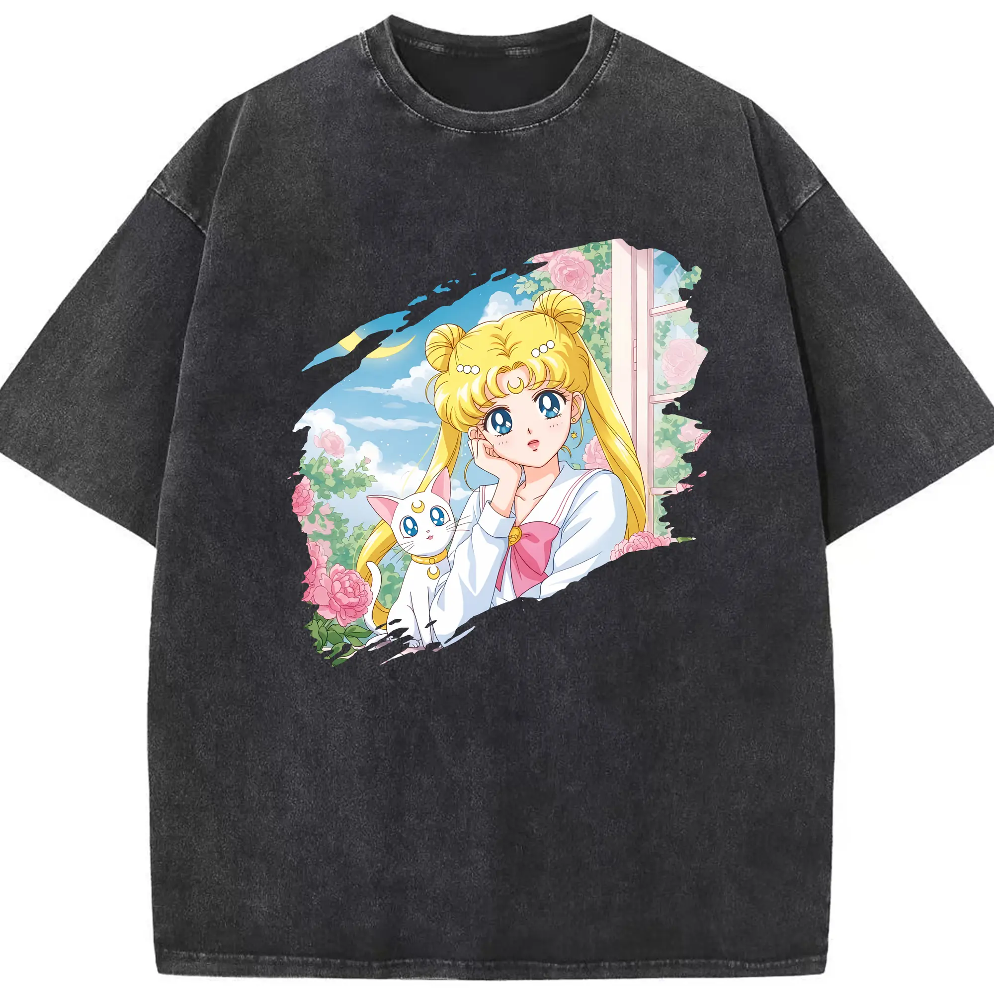 美少女戦士セーラームーン グッズ 月野 うさぎ - 綿100％ ヴィンテージ風 半袖Tシャツ ・ フロントプリント ・ 柔らか肌触り ・ 通気性 快適 ・ スポーツ カジュアル 外出用