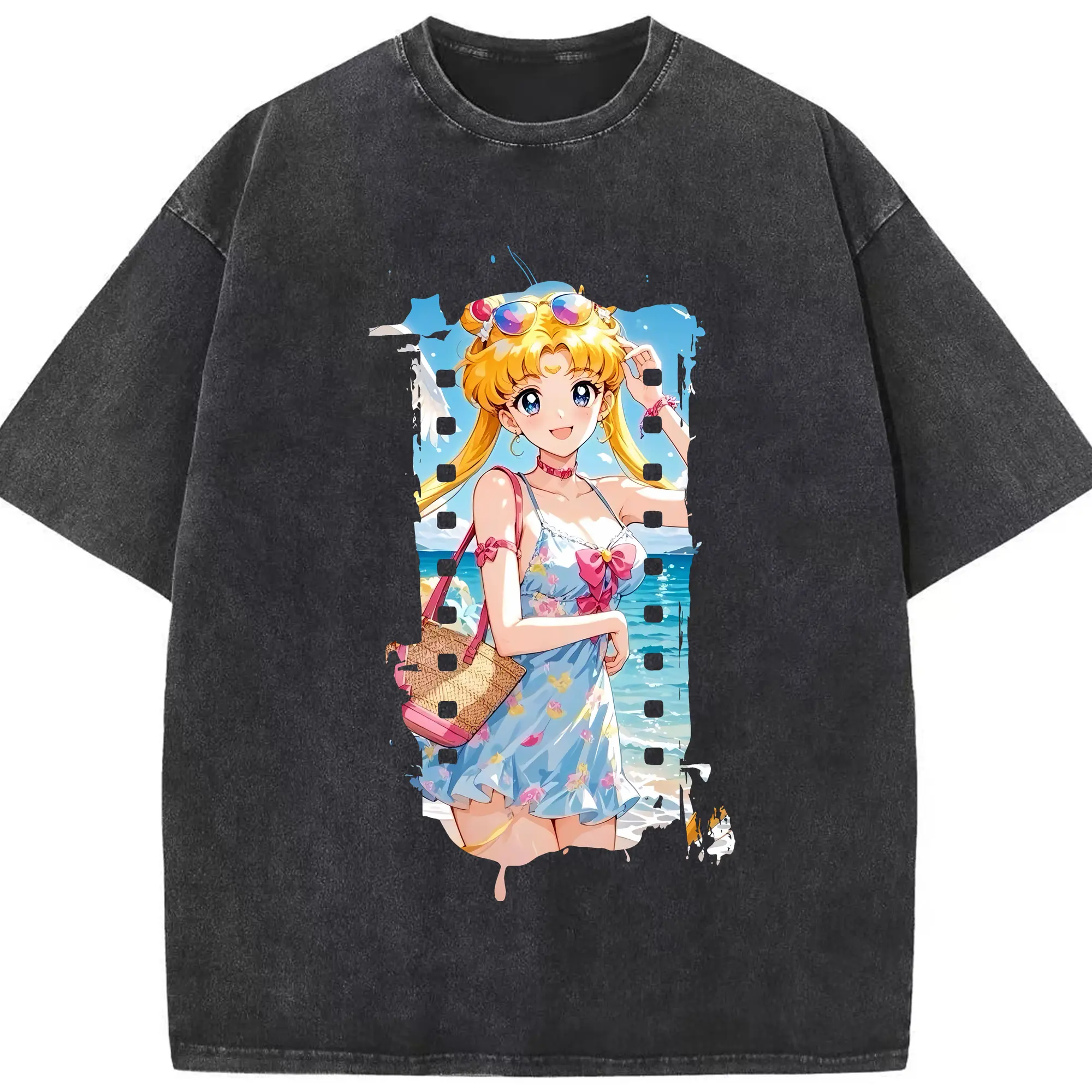 美少女戦士セーラームーン グッズ 月野 うさぎ - 綿100％ ヴィンテージ風 半袖Tシャツ ・ フロントプリント ・ 柔らか肌触り ・ 通気性 快適 ・ スポーツ カジュアル 外出用