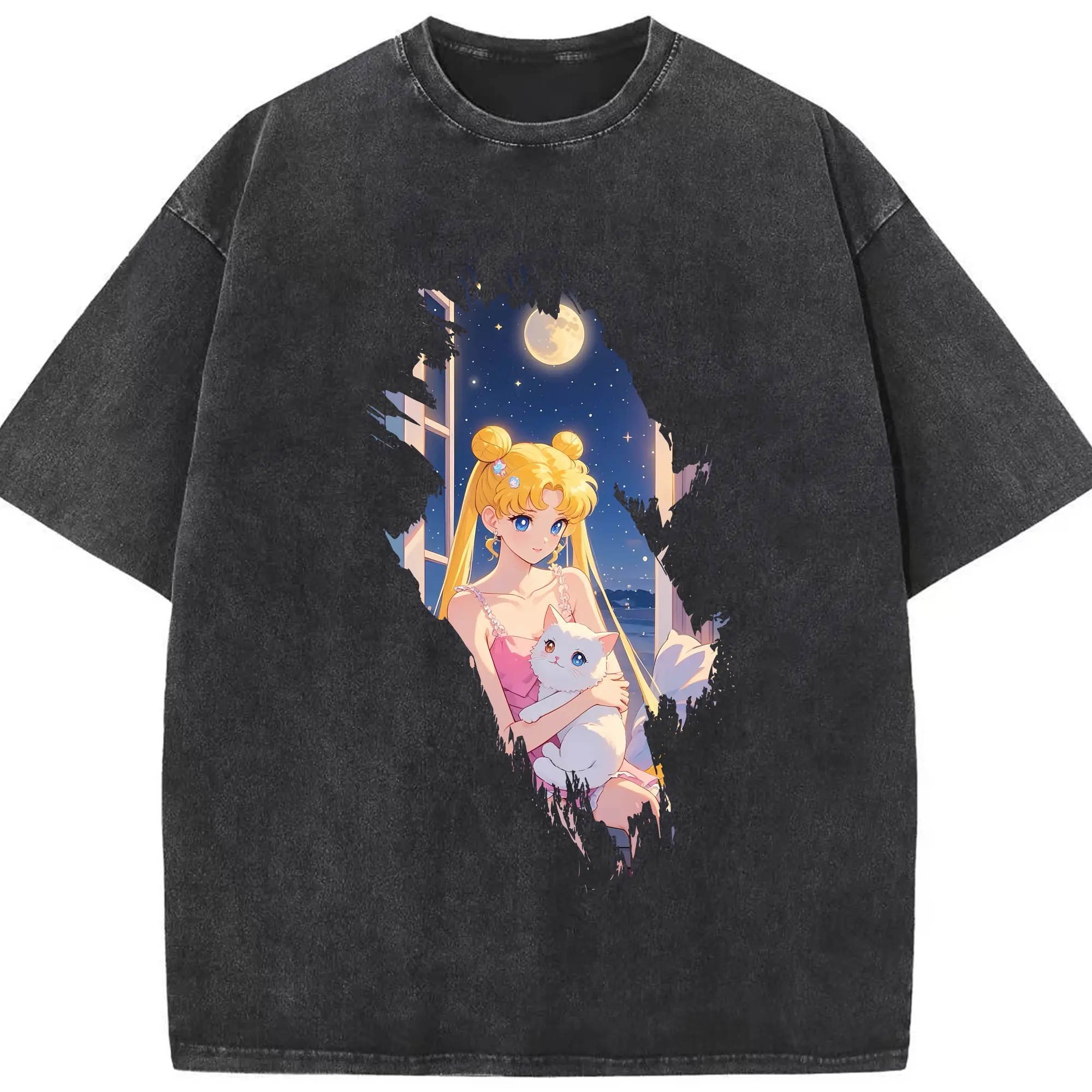 美少女戦士セーラームーン グッズ 月野 うさぎ - 綿100％ ヴィンテージ風 半袖Tシャツ ・ フロントプリント ・ 柔らか肌触り ・ 通気性 快適 ・ スポーツ カジュアル 外出用