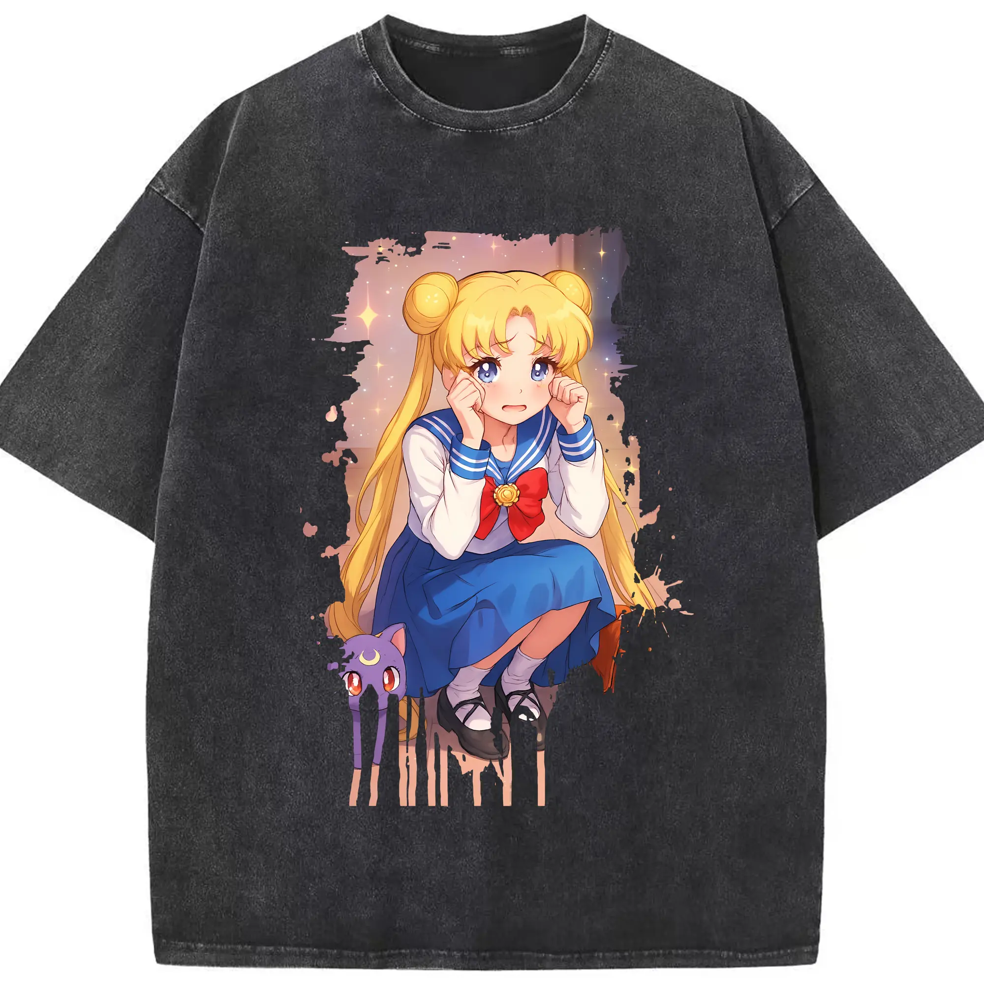 美少女戦士セーラームーン グッズ 月野 うさぎ - 綿100％ ヴィンテージ風 半袖Tシャツ ・ フロントプリント ・ 柔らか肌触り ・ 通気性 快適 ・ スポーツ カジュアル 外出用