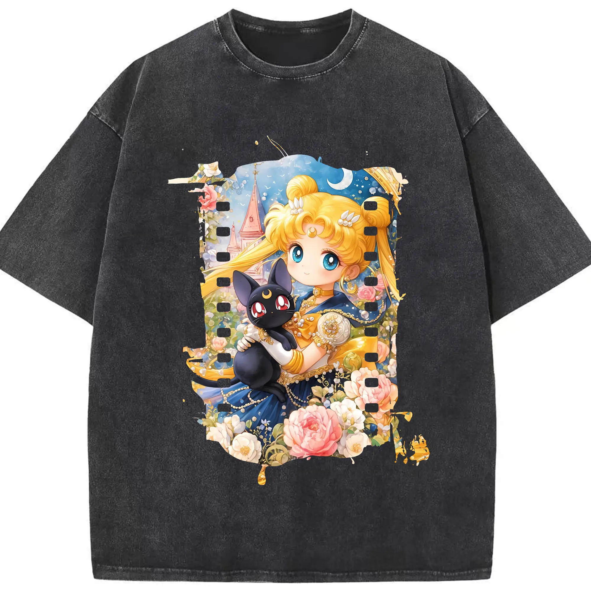 美少女戦士セーラームーン グッズ 月野 うさぎ - 綿100％ ヴィンテージ風 半袖Tシャツ ・ フロントプリント ・ 柔らか肌触り ・ 通気性 快適 ・ スポーツ カジュアル 外出用
