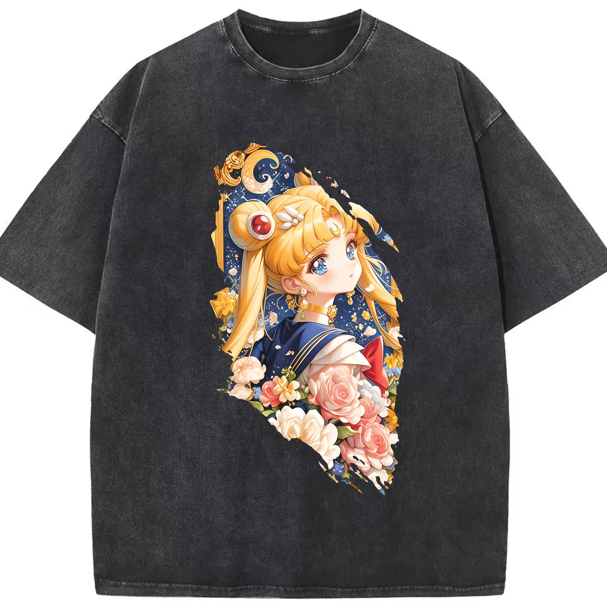 美少女戦士セーラームーン グッズ 月野 うさぎ - 綿100％ ヴィンテージ風 半袖Tシャツ ・ フロントプリント ・ 柔らか肌触り ・ 通気性 快適 ・ スポーツ カジュアル 外出用