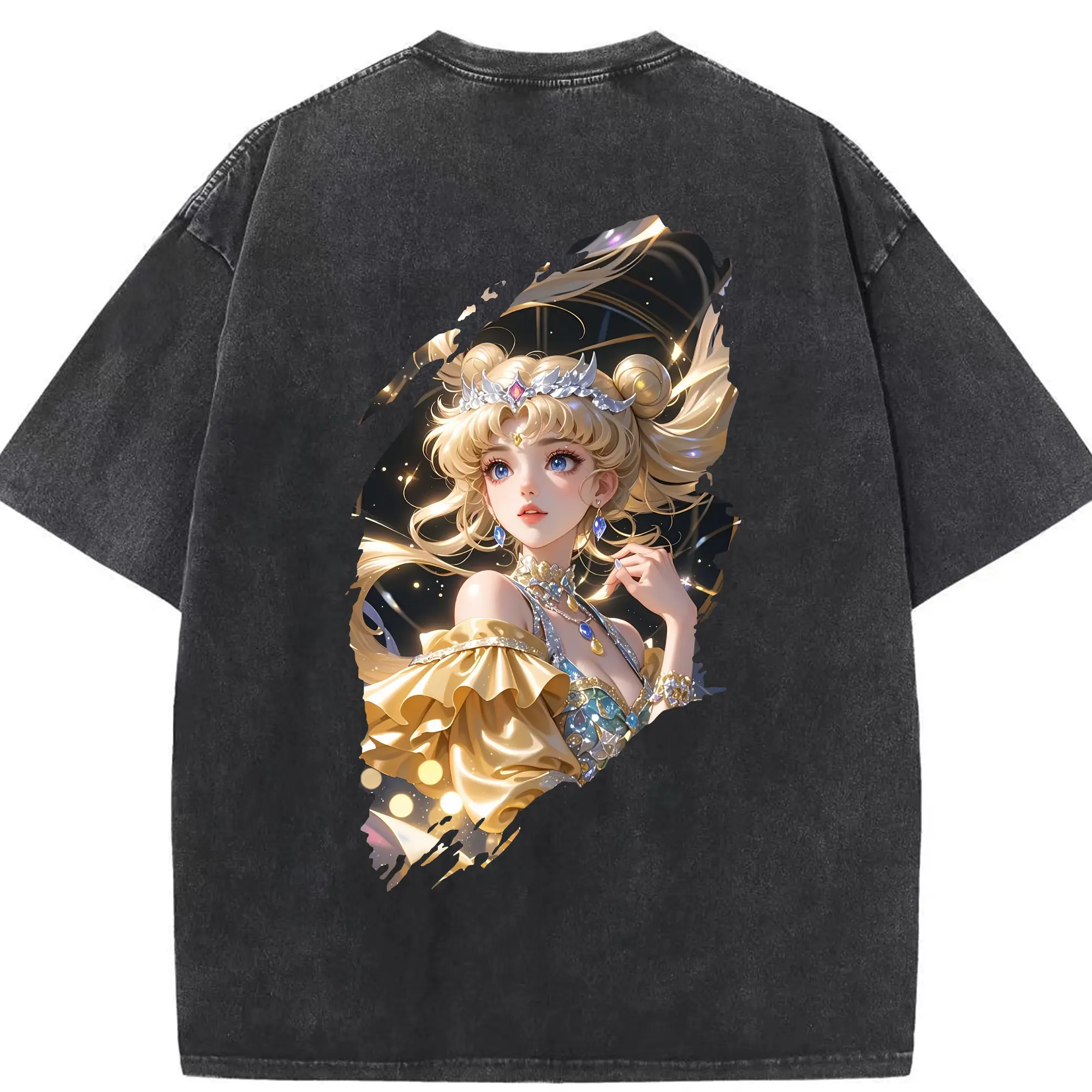 美少女戦士セーラームーン グッズ 月野 うさぎ - 綿100％ ヴィンテージ風 半袖Tシャツ ・ 背面プリント ・ 柔らか肌触り ・ 通気性 快適 ・ スポーツ カジュアル 外出用