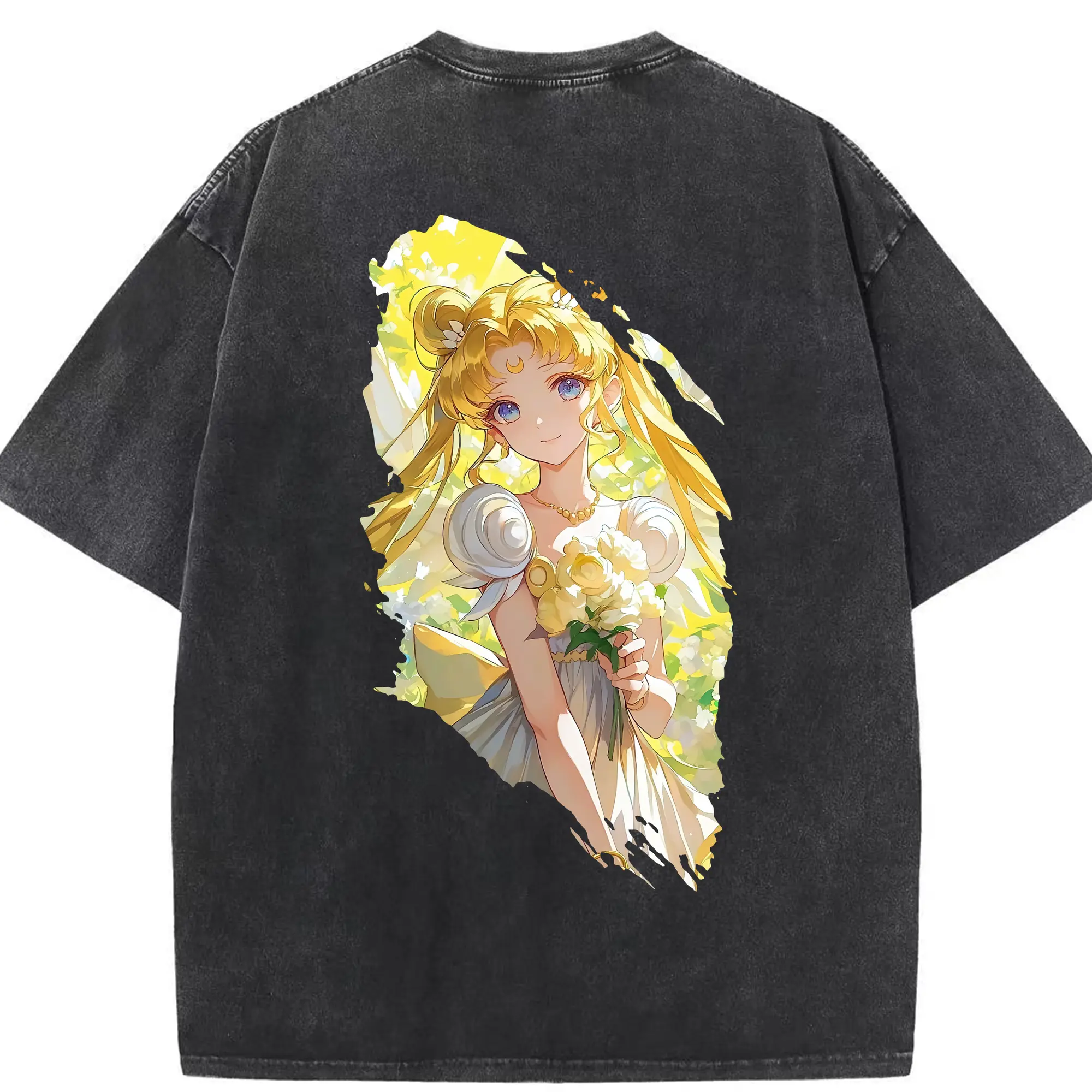 美少女戦士セーラームーン グッズ 月野 うさぎ - 綿100％ ヴィンテージ風 半袖Tシャツ ・ 背面プリント ・ 柔らか肌触り ・ 通気性 快適 ・ スポーツ カジュアル 外出用