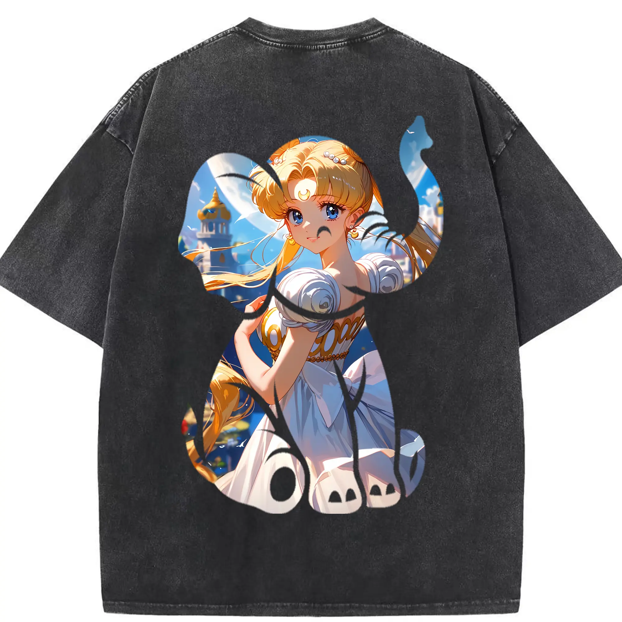 美少女戦士セーラームーン グッズ 月野 うさぎ - 綿100％ ヴィンテージ風 半袖Tシャツ ・ 背面プリント ・ 柔らか肌触り ・ 通気性 快適 ・ スポーツ カジュアル 外出用