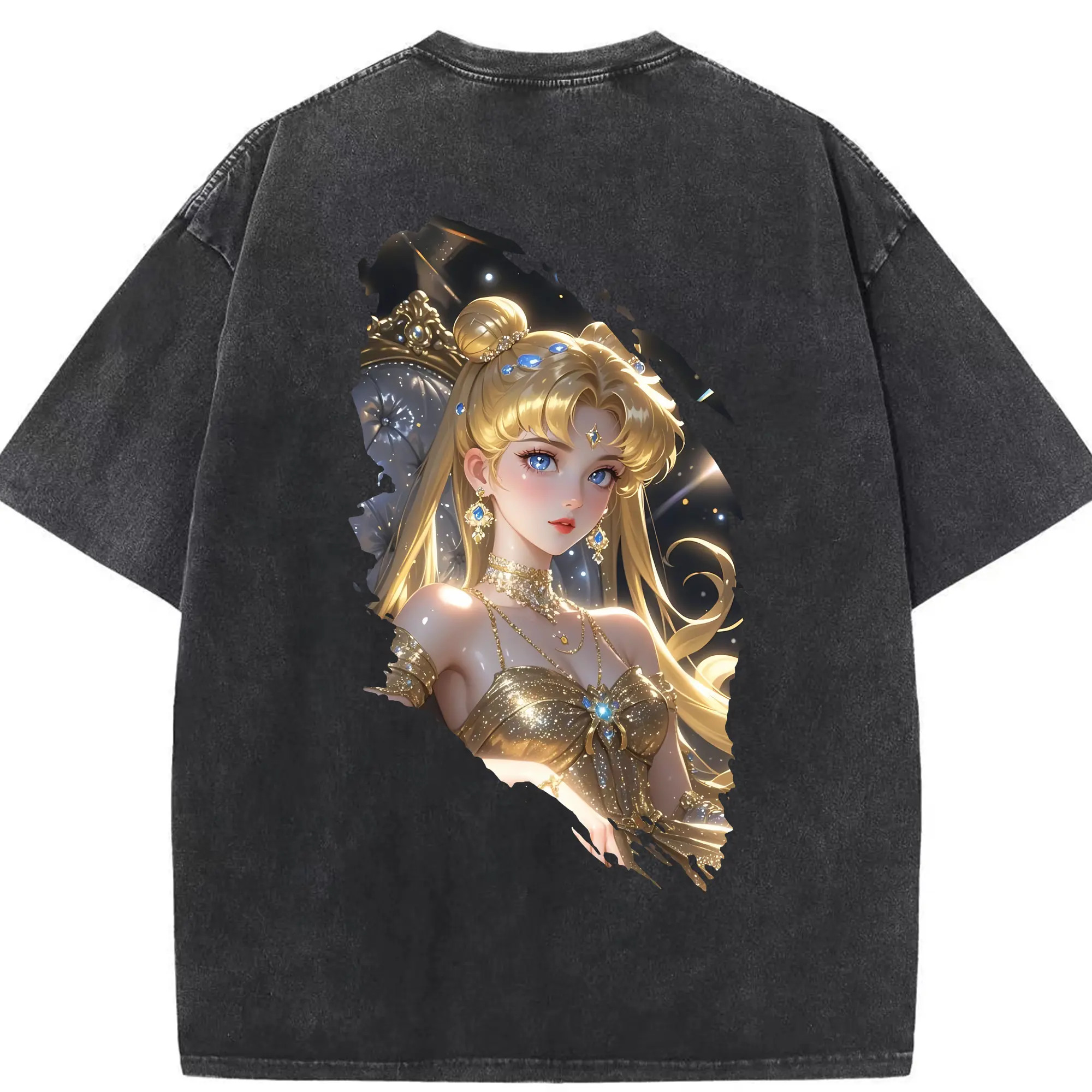 美少女戦士セーラームーン グッズ 月野 うさぎ - 綿100％ ヴィンテージ風 半袖Tシャツ ・ 背面プリント ・ 柔らか肌触り ・ 通気性 快適 ・ スポーツ カジュアル 外出用
