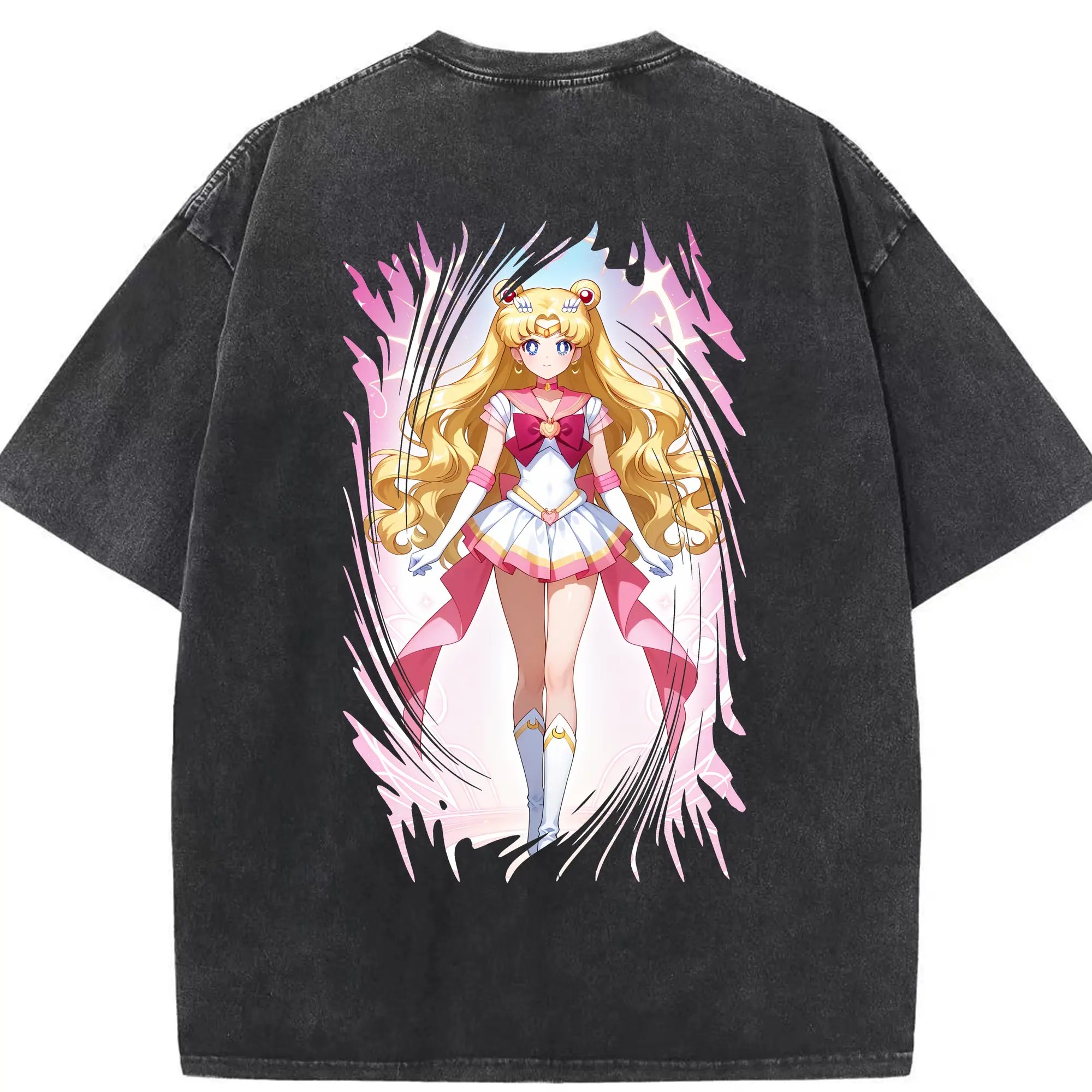 美少女戦士セーラームーン グッズ 月野 うさぎ - 綿100％ ヴィンテージ風 半袖Tシャツ ・ 背面プリント ・ 柔らか肌触り ・ 通気性 快適 ・ スポーツ カジュアル 外出用