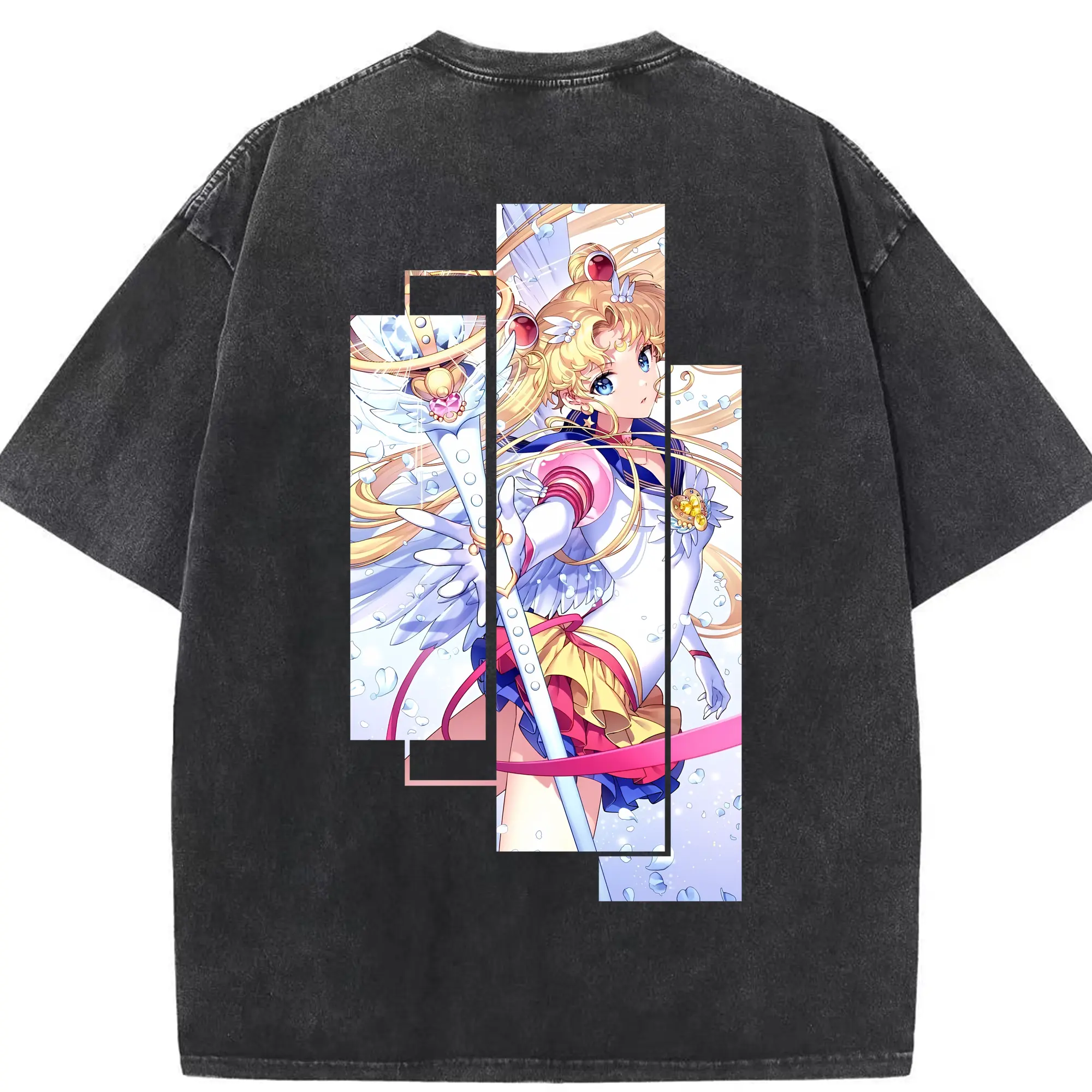 美少女戦士セーラームーン グッズ 月野 うさぎ - 綿100％ ヴィンテージ風 半袖Tシャツ ・ 背面プリント ・ 柔らか肌触り ・ 通気性 快適 ・ スポーツ カジュアル 外出用