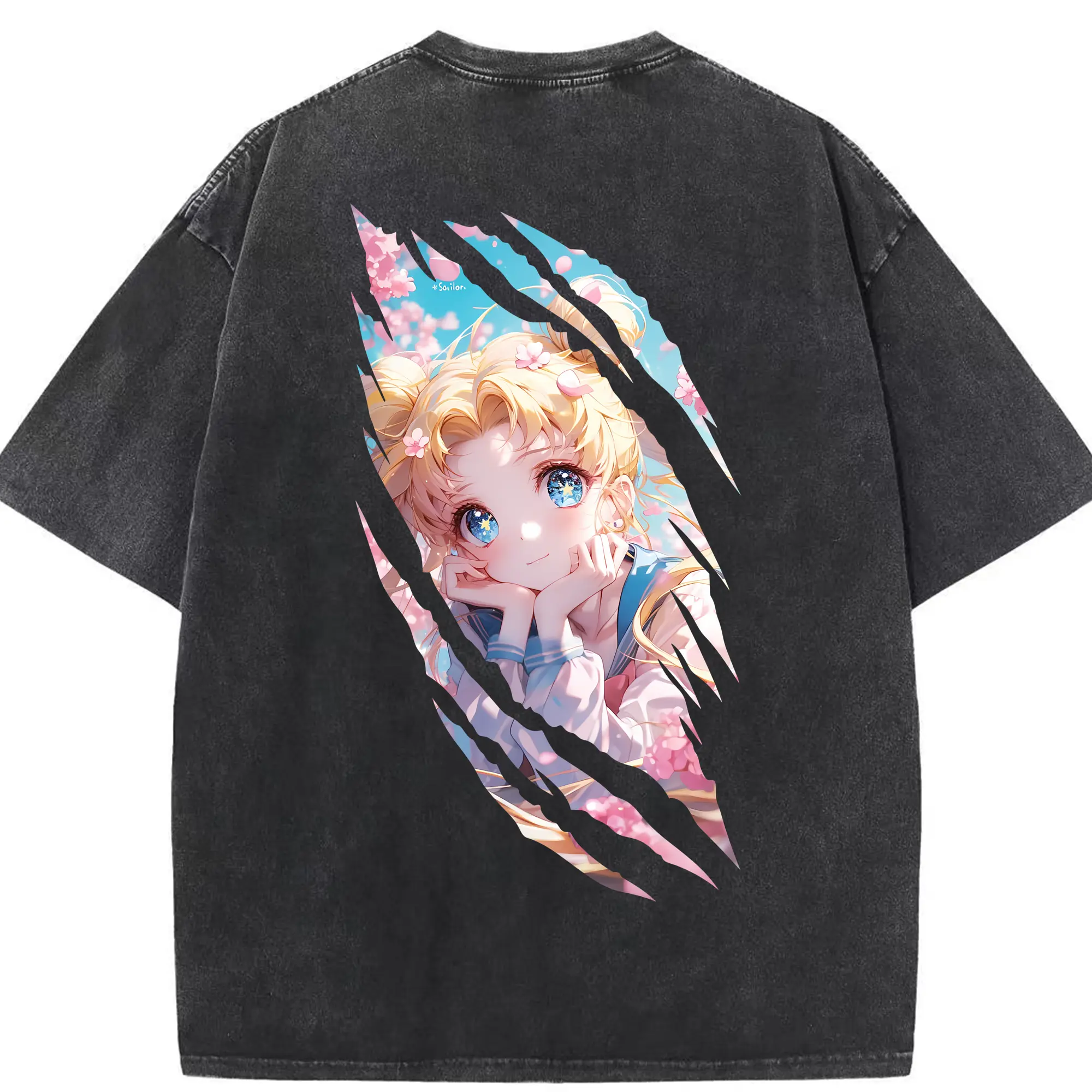 美少女戦士セーラームーン グッズ 月野 うさぎ - 綿100％ ヴィンテージ風 半袖Tシャツ ・ 背面プリント ・ 柔らか肌触り ・ 通気性 快適 ・ スポーツ カジュアル 外出用