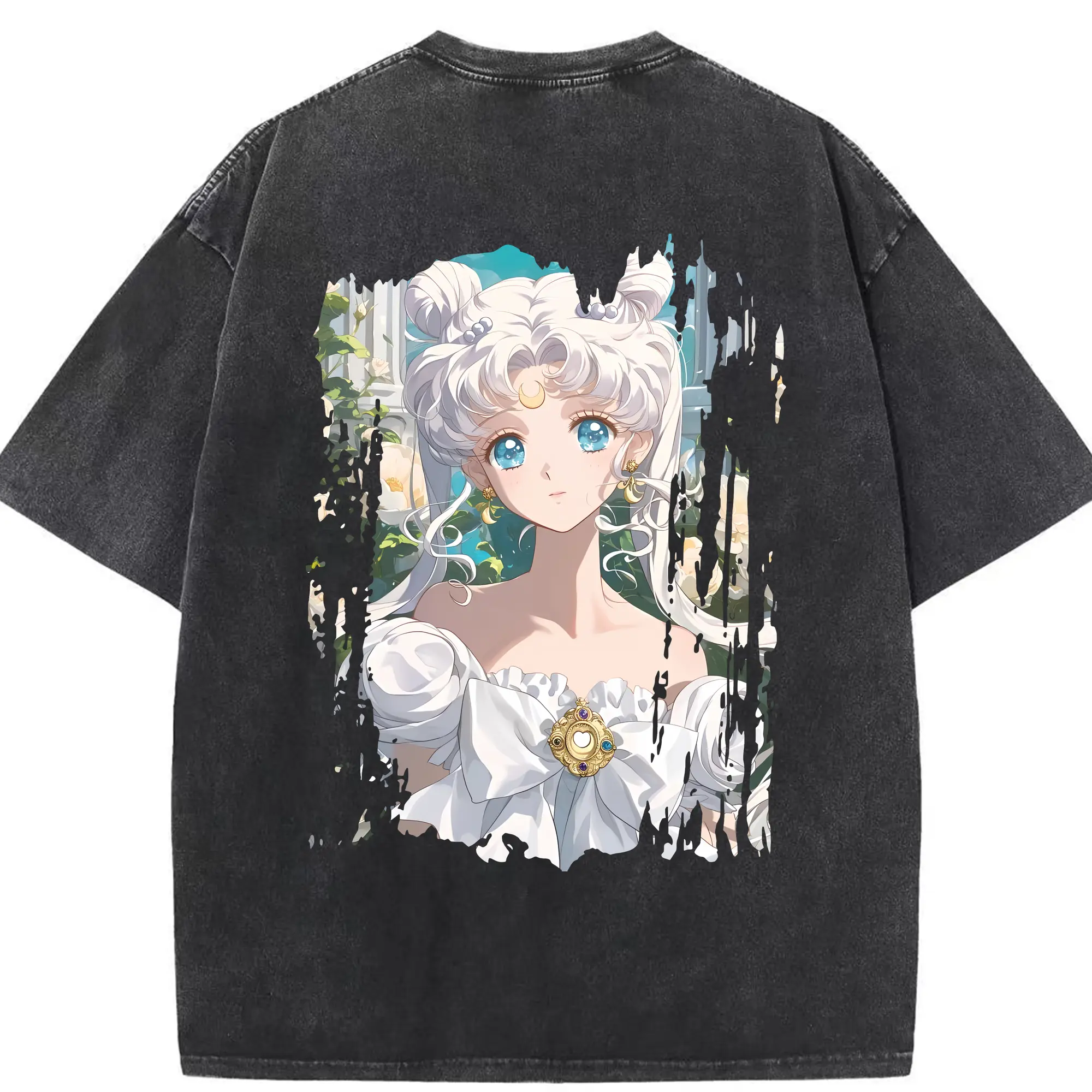 美少女戦士セーラームーン グッズ 月野 うさぎ - 綿100％ ヴィンテージ風 半袖Tシャツ ・ 背面プリント ・ 柔らか肌触り ・ 通気性 快適 ・ スポーツ カジュアル 外出用