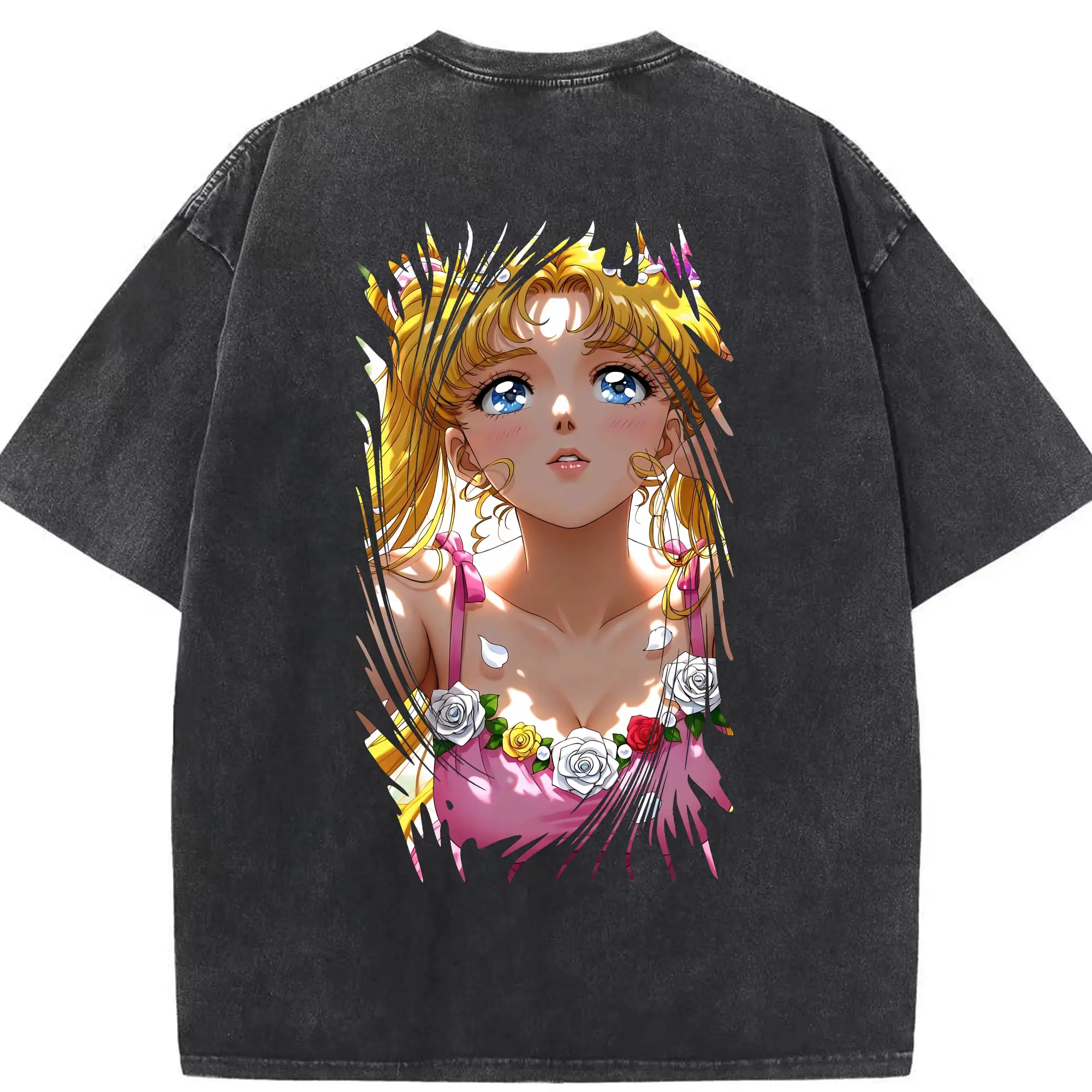 美少女戦士セーラームーン グッズ 月野 うさぎ - 綿100％ ヴィンテージ風 半袖Tシャツ ・ 背面プリント ・ 柔らか肌触り ・ 通気性 快適 ・ スポーツ カジュアル 外出用