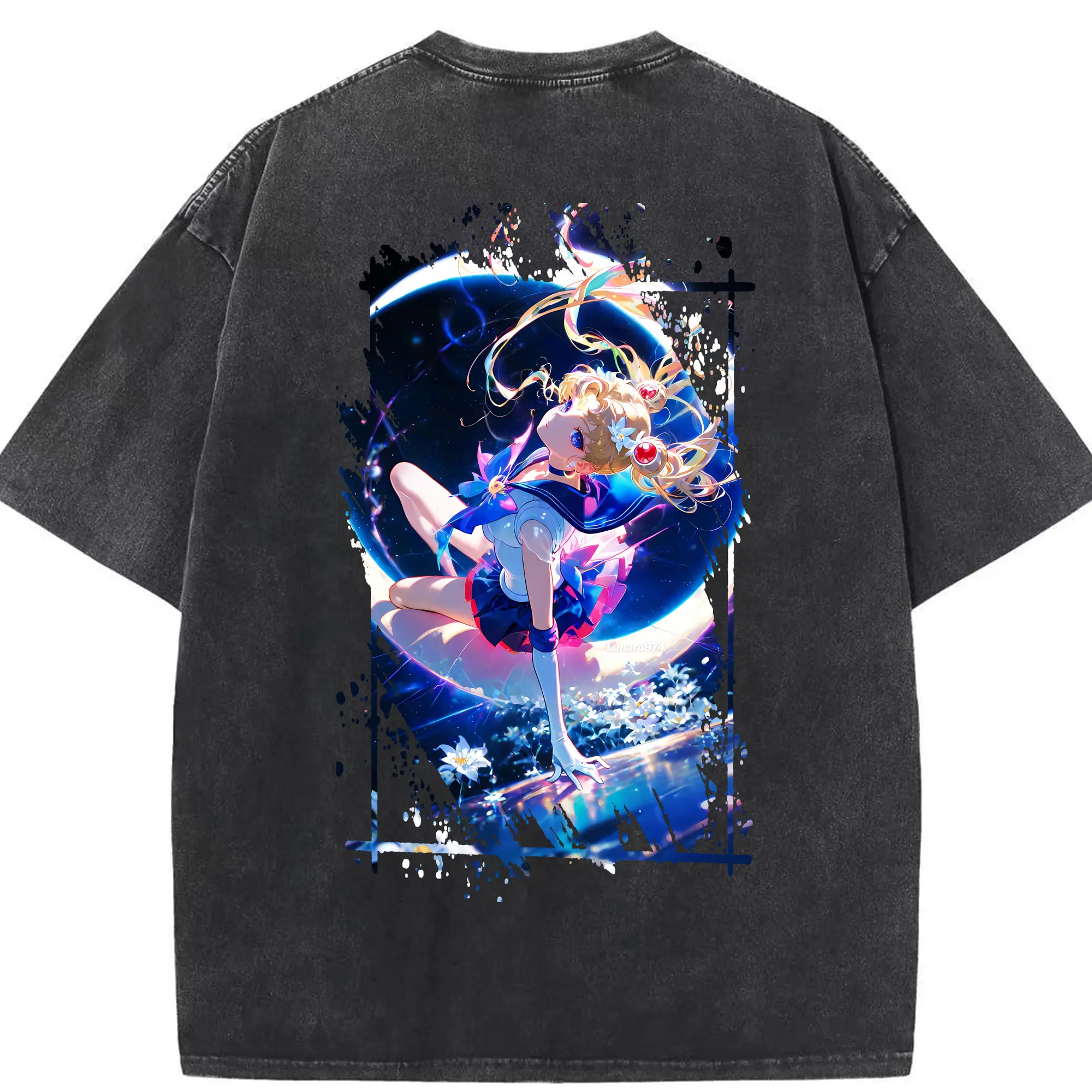 美少女戦士セーラームーン グッズ 月野 うさぎ - 綿100％ ヴィンテージ風 半袖Tシャツ ・ 背面プリント ・ 柔らか肌触り ・ 通気性 快適 ・ スポーツ カジュアル 外出用