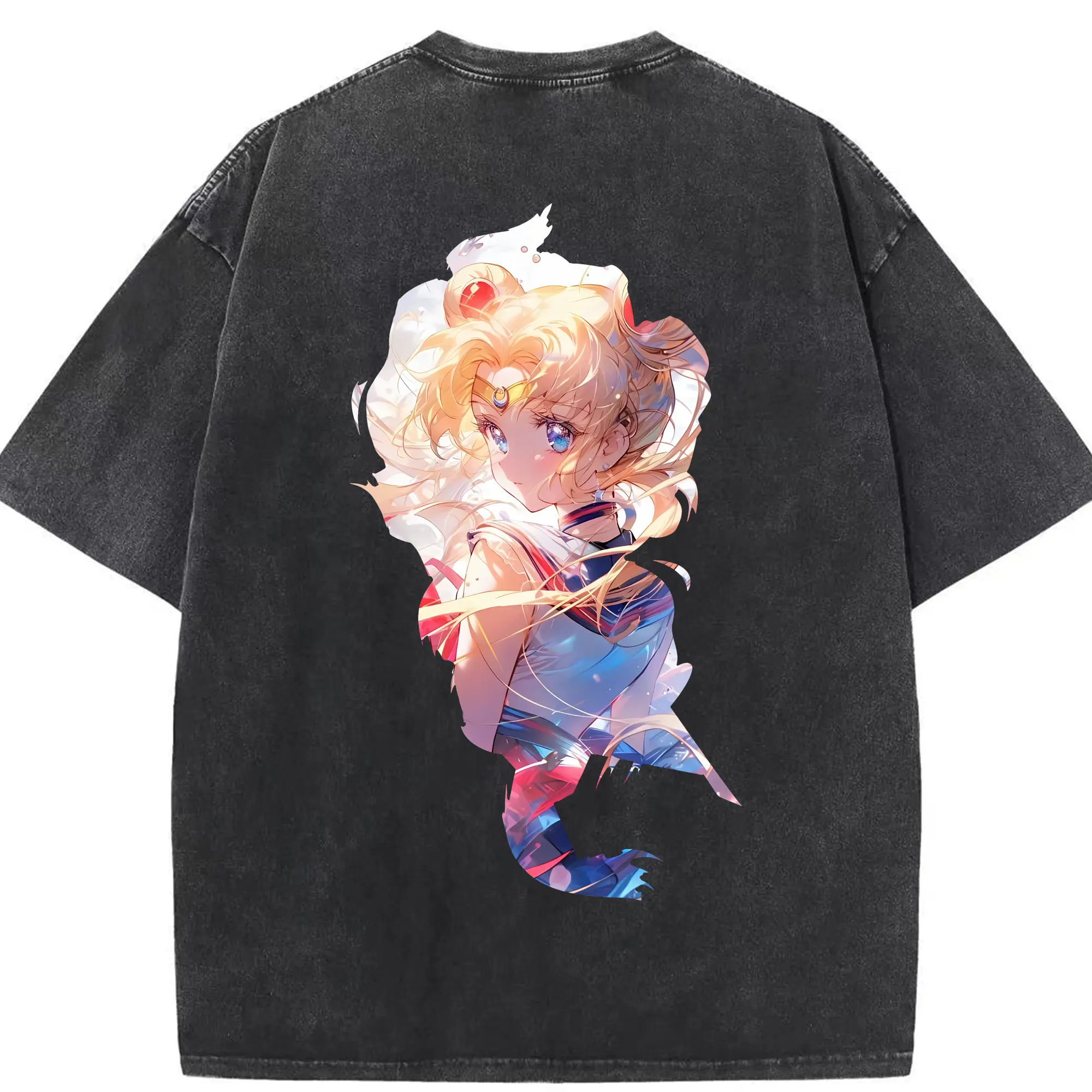 美少女戦士セーラームーン グッズ 月野 うさぎ - 綿100％ ヴィンテージ風 半袖Tシャツ ・ 背面プリント ・ 柔らか肌触り ・ 通気性 快適 ・ スポーツ カジュアル 外出用