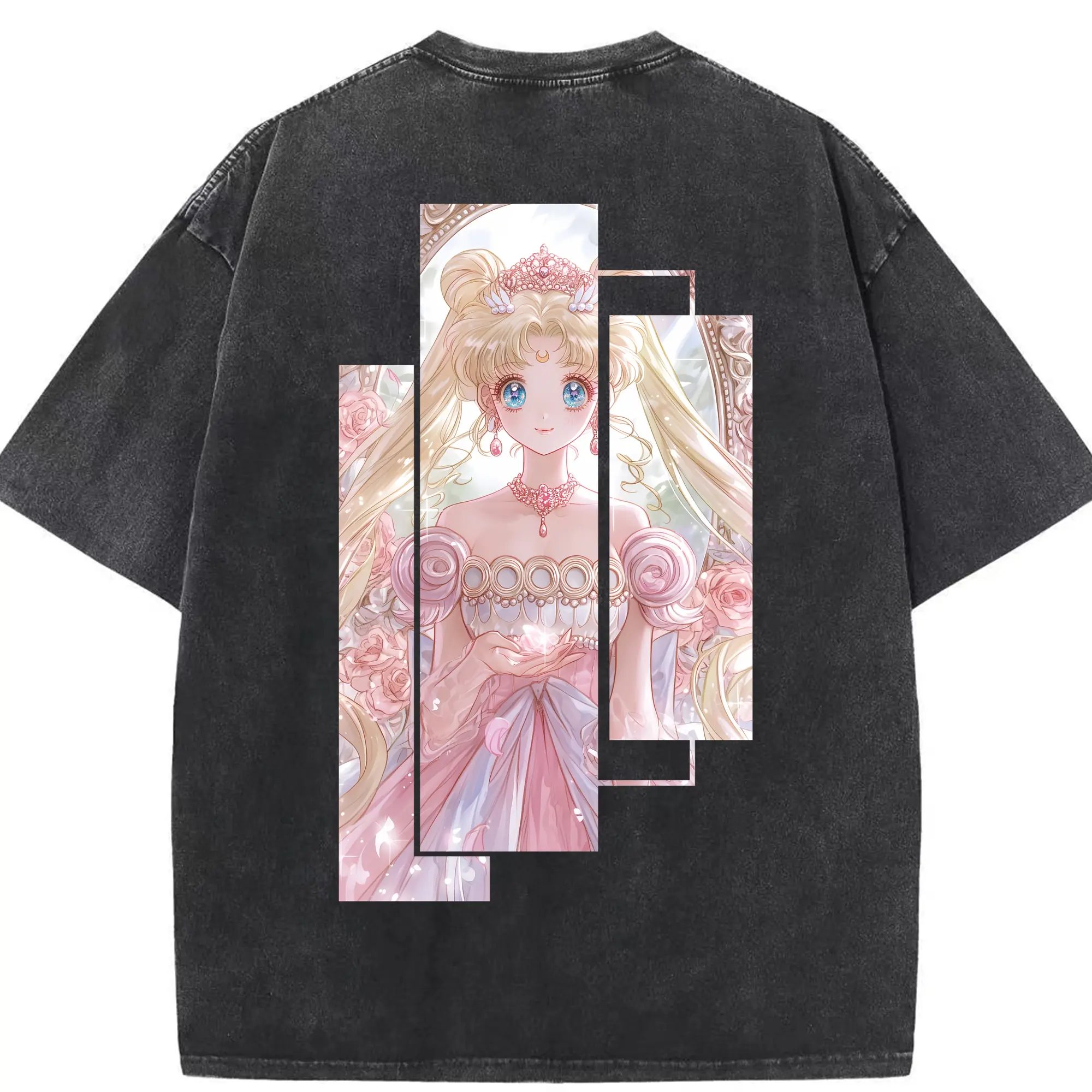美少女戦士セーラームーン グッズ 月野 うさぎ - 綿100％ ヴィンテージ風 半袖Tシャツ ・ 背面プリント ・ 柔らか肌触り ・ 通気性 快適 ・ スポーツ カジュアル 外出用