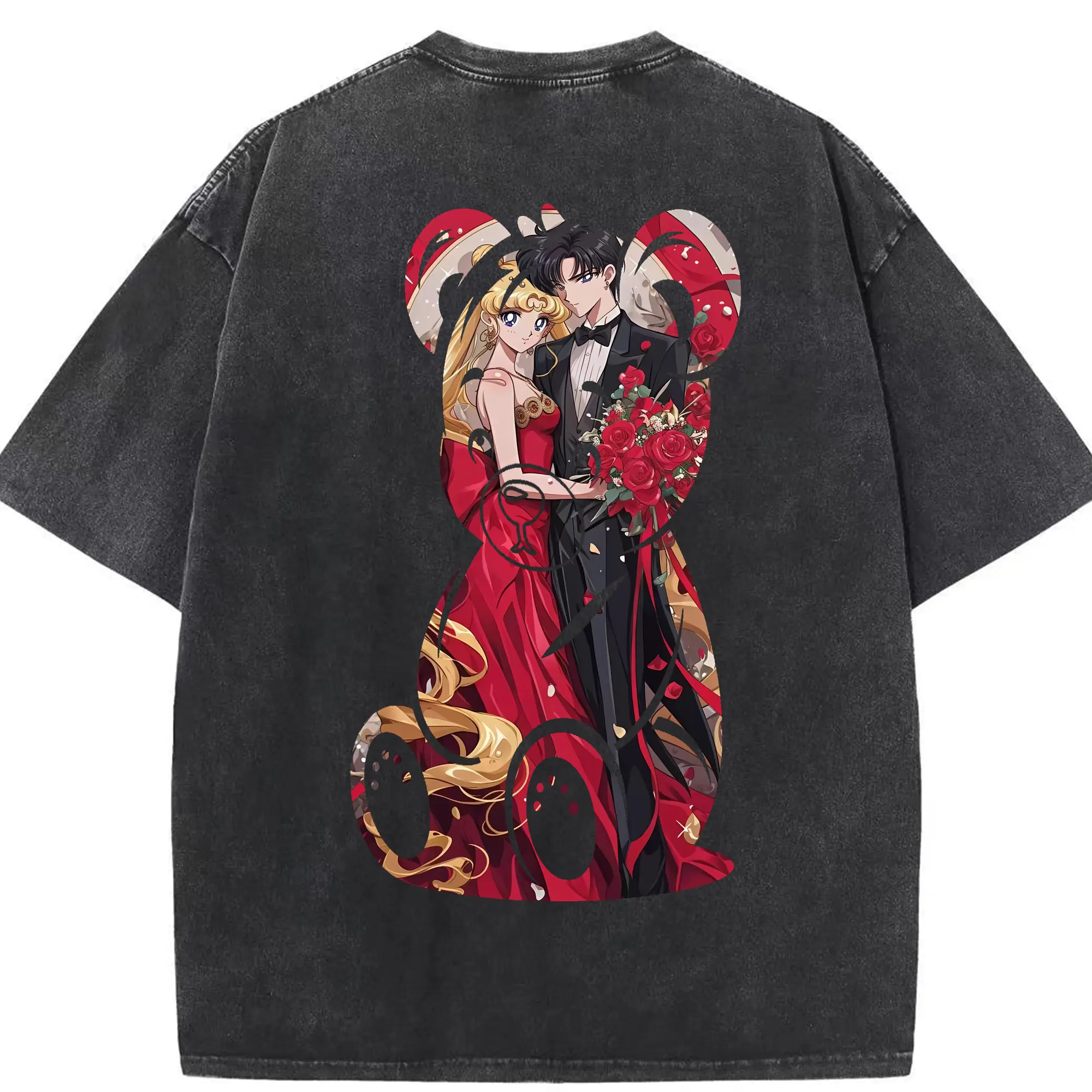 美少女戦士セーラームーン グッズ 月野 うさぎ - 綿100％ ヴィンテージ風 半袖Tシャツ ・ 背面プリント ・ 柔らか肌触り ・ 通気性 快適 ・ スポーツ カジュアル 外出用